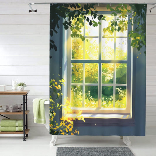 HEILIVIO Shower Curtain Window Tree Morning Waterproof Fabric Stylish Durable Bathroom Decor,Quick-Dry,60x72inches,Includes 12 Iron Hooks