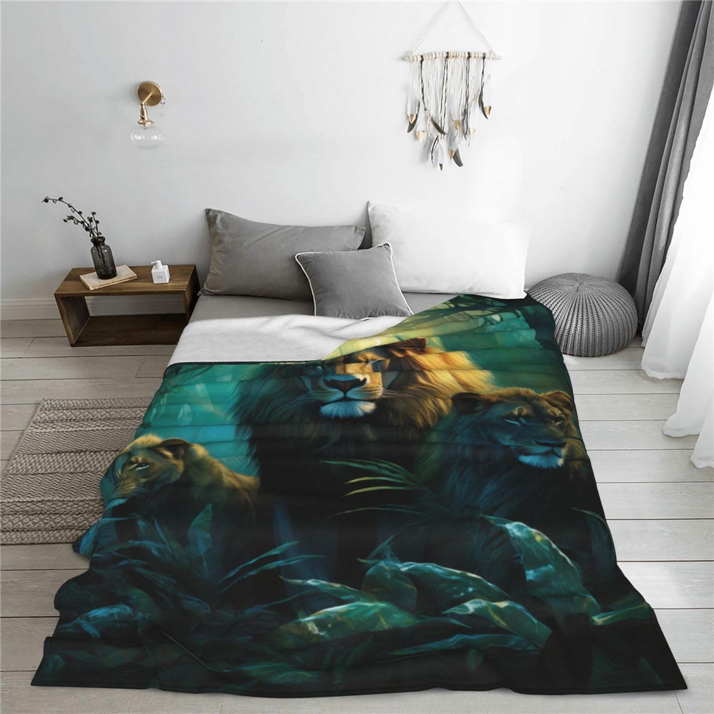 Turamurra Lion Throw Blanket Gifts for Girls Women Flannel Fleece Forest Lion Blanket Soft Warm Blankets for Bed Sofa Home Decor 50"x60"