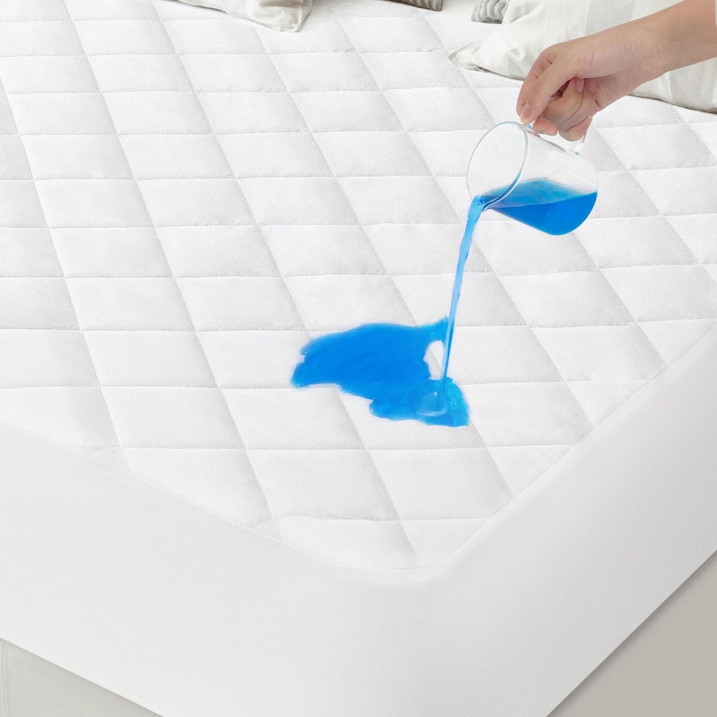 Queen Mattress Pad, Queen Mattress Protector Quilted Waterproof, Mattress Cover Fitted, Mattress Topper, Up to 20 Inch, White
