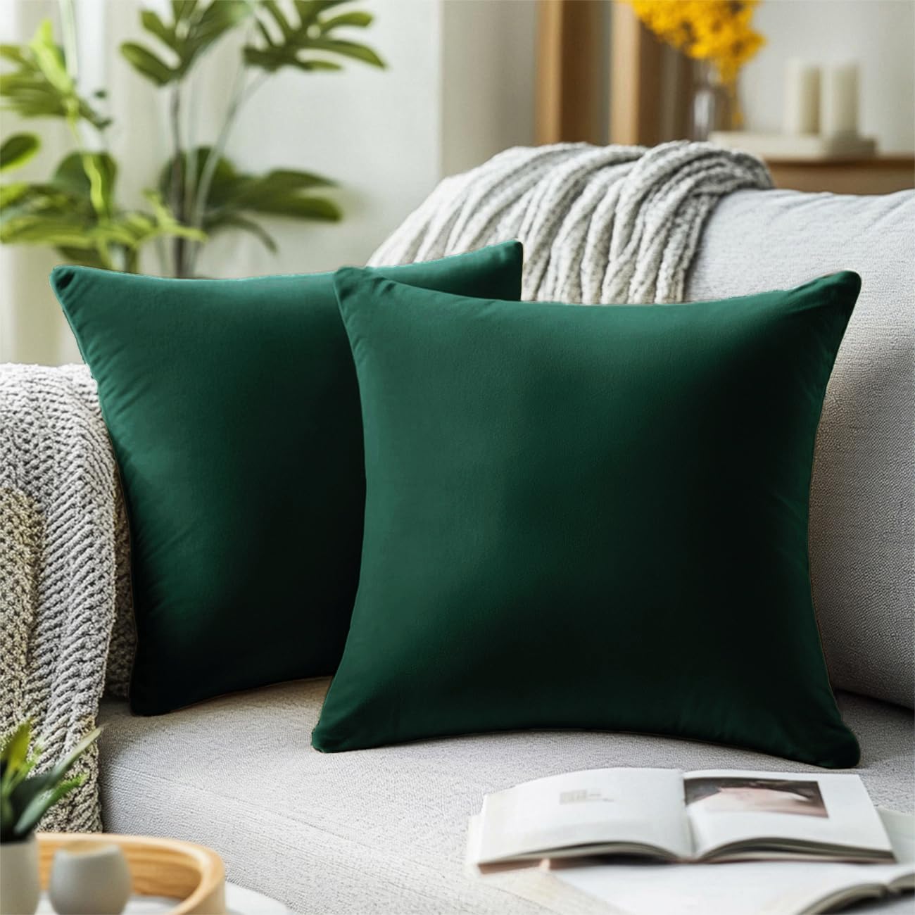 QUORGVES Dark Green Velvet Throw Pillow Covers 18x18 Inch Set of 2