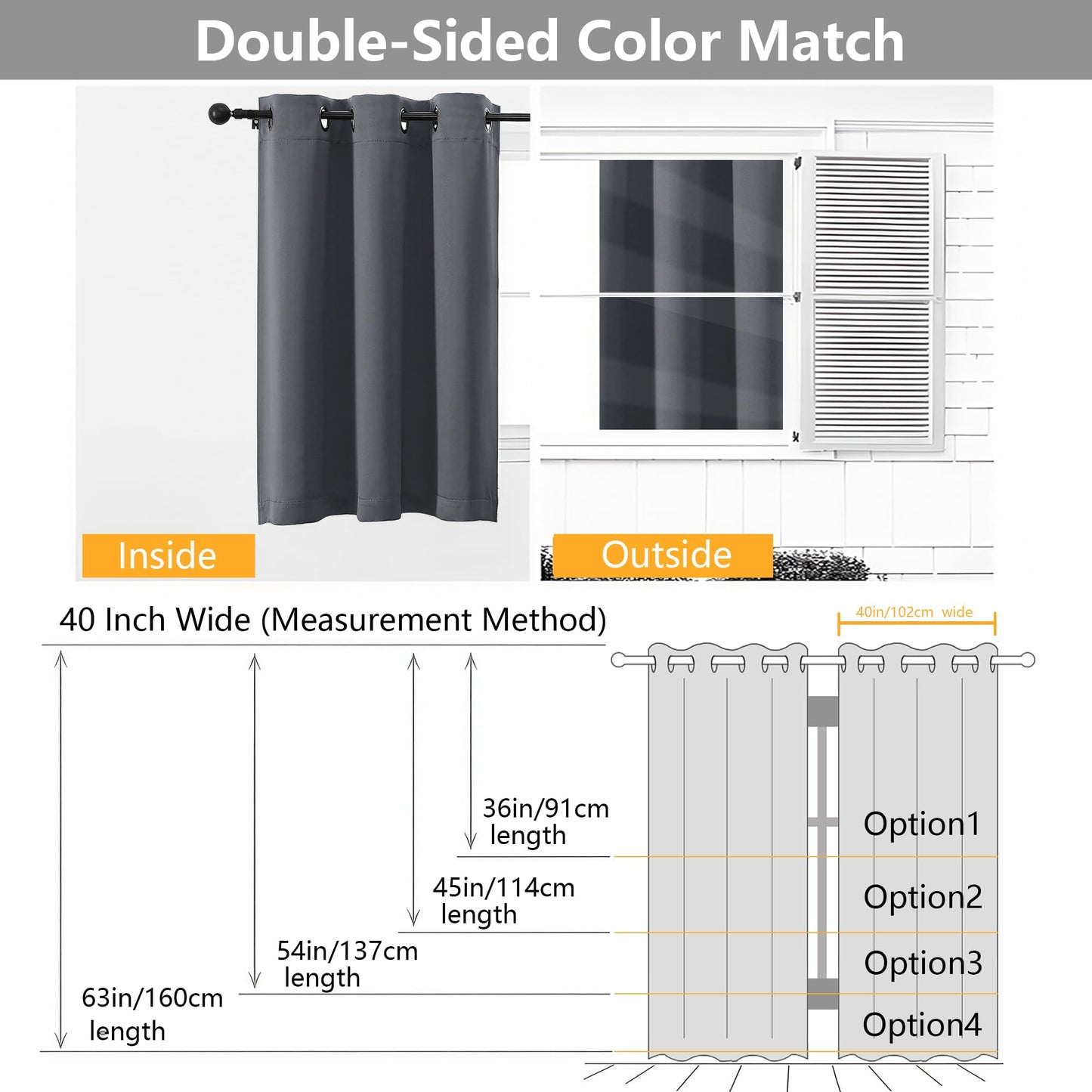 Simplebrand Grommet Blackout Curtains for Bedroom 63 Inch Length 2 Panels Set, Thermal Insulated Energy Saving Curtains for Kids Room, Solid Nursery Window Treatment Drapes, Dark Grey, W40 x L63
