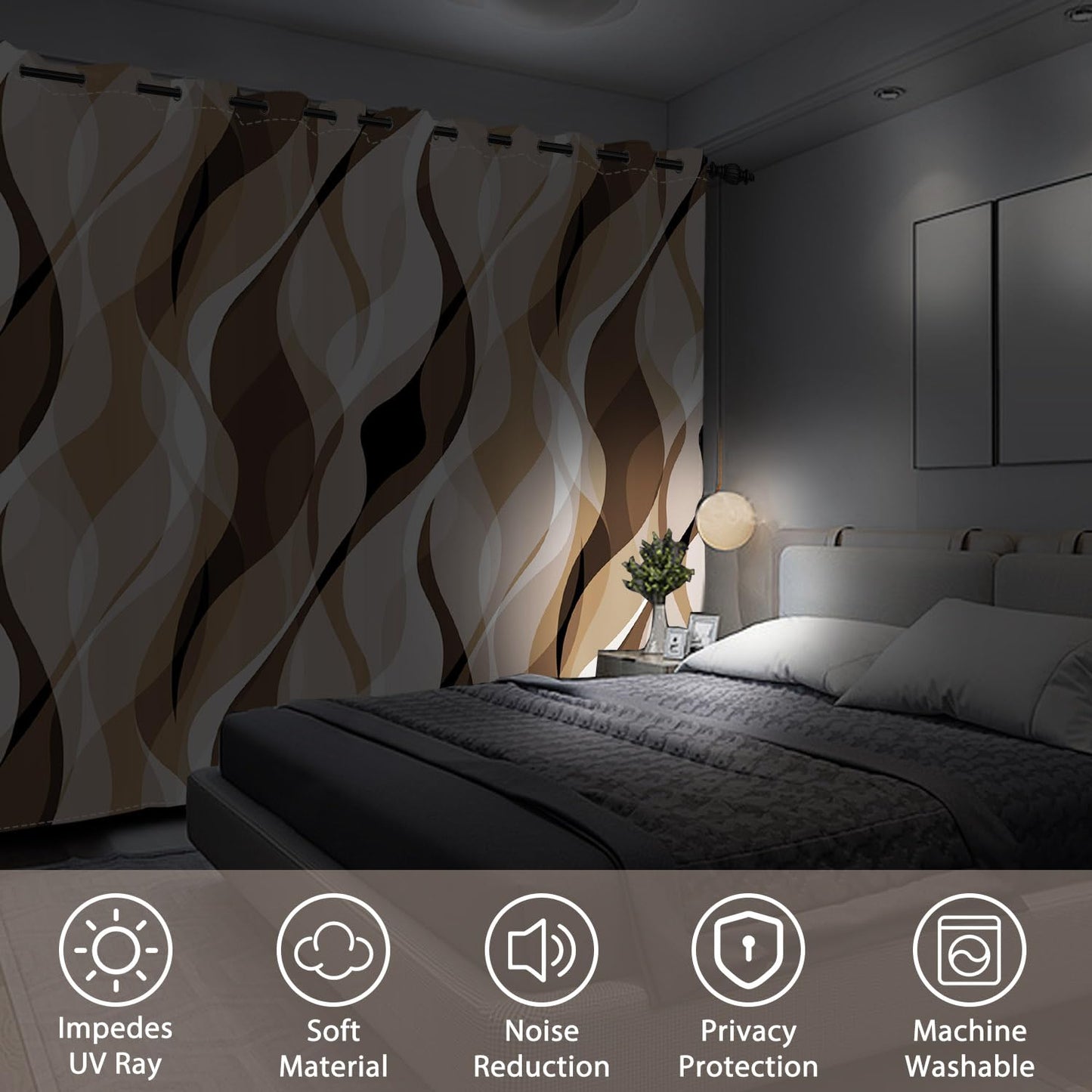 Ruelvth Brown Blackout Curtains, Ombre Grey and Brown Striped Window Curtains for Living Room Bedroom Modern Coffee Tan Room Darkening Grommet Curtains 42x63 Inch, 2 Panels