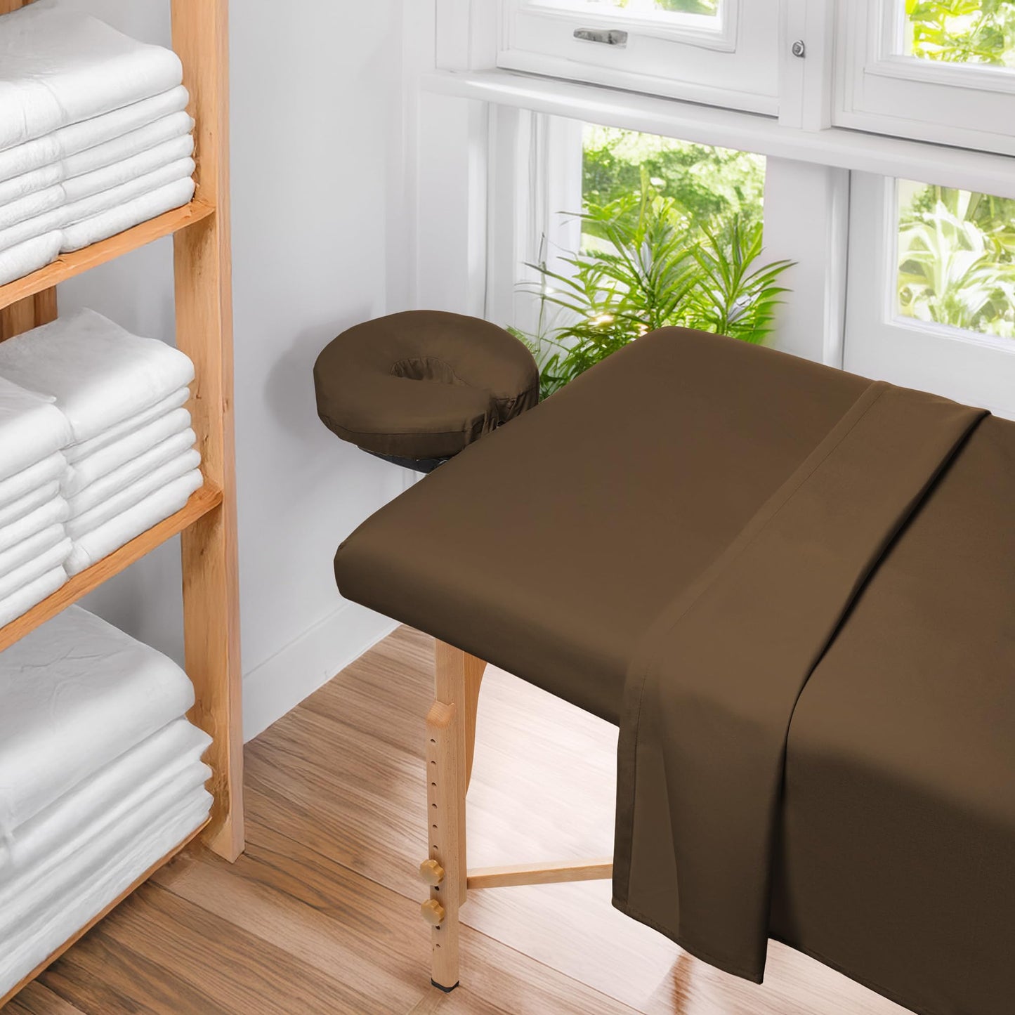Saloniture 3-Piece Microfiber Massage Table Sheet Set - Premium Facial Bed Cover - Includes Flat and Fitted Sheets with Face Cradle Cover - Chocolate Brown