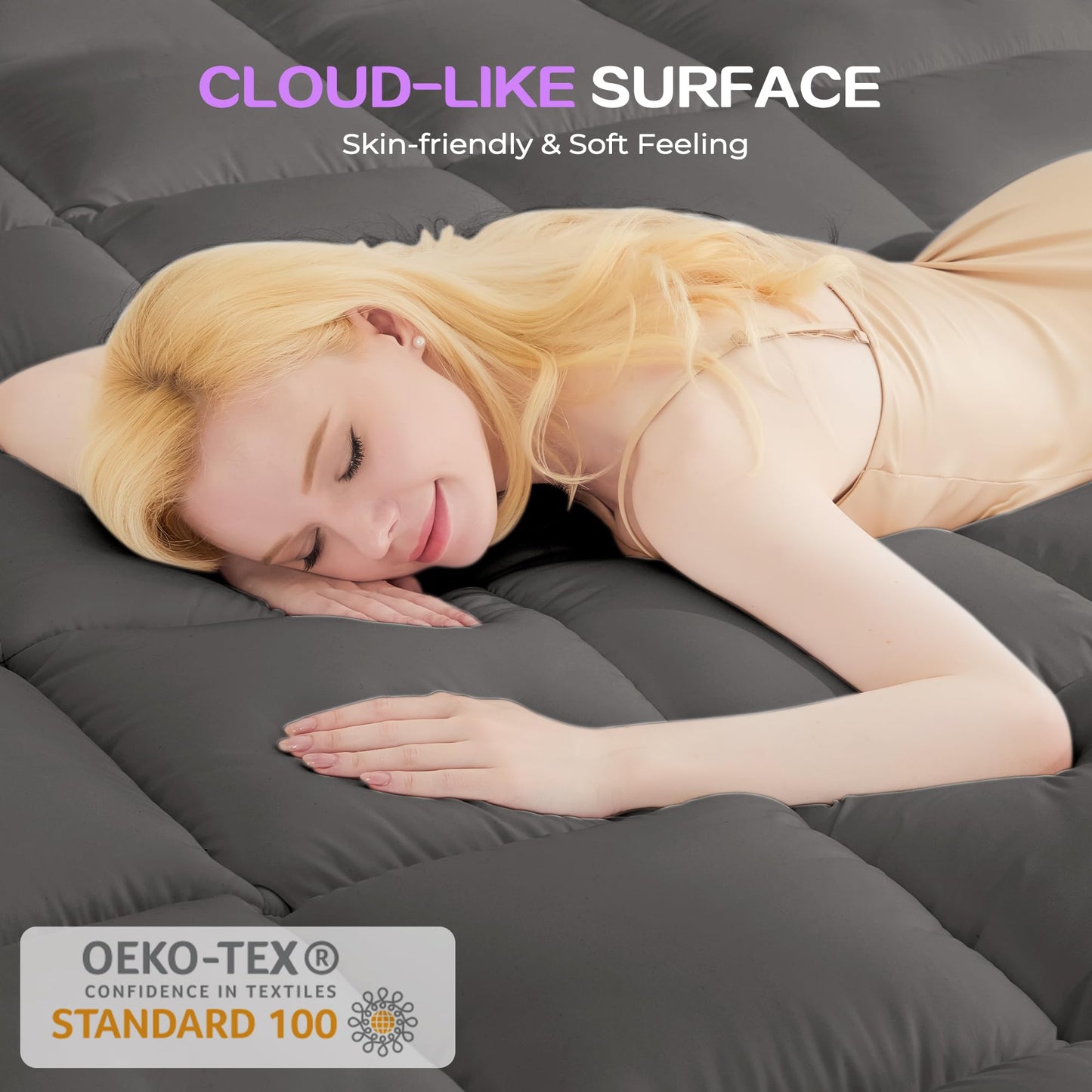 SINWEEK Dual Layer 5 Inch Memory Foam Mattress Topper Queen Size, 2 Inch Gel Memory Foam Plus 3 Inch 1450 GSM Down Alternative Quilted Pillow Top Mattress Pad Cover, Dark Gray