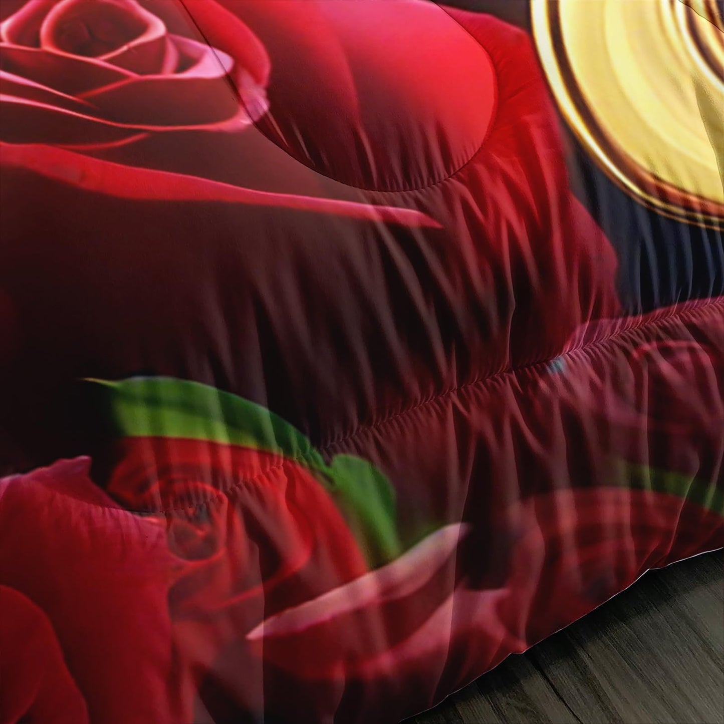 AILONEN K & Q Hearts Print Comforter Set Queen Size,Red and Black Rose Bedding with 2 Pillowcases,Valentine Romantic 3Pcs