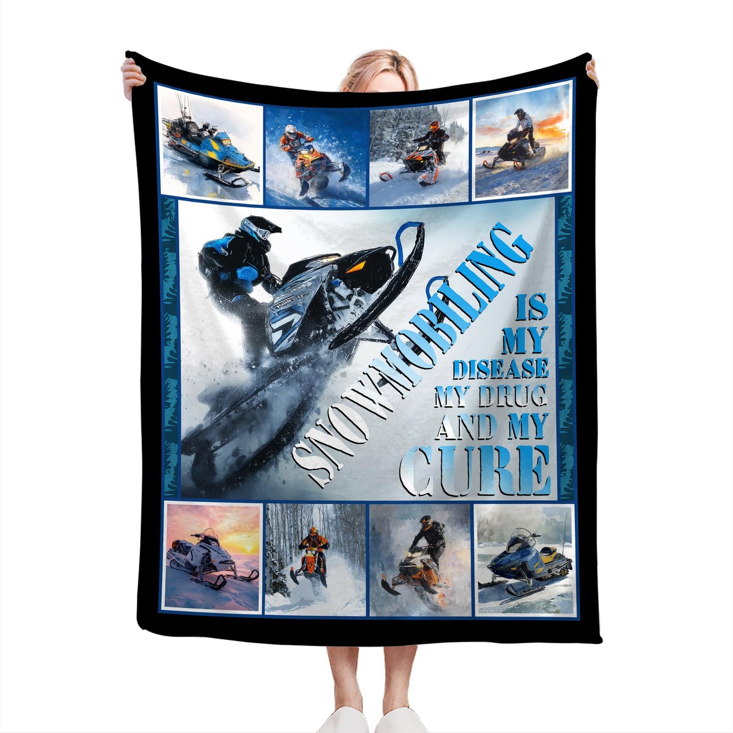Snowmobile Blanket Soft Fuzzy Fleece Snowmobiling Sport Throw Blankets Decor Cozy Warm Plush Flannel Snow Mobiling Blanket Gifts for Boys Girls Men Women Home Chair Sofa Couch Bed 50"X40"