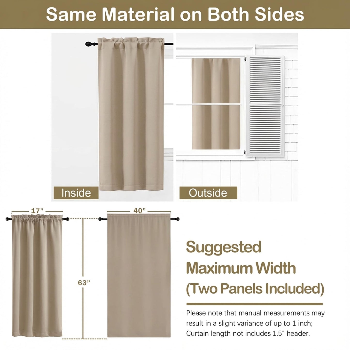 OVZME Blackout Curtains for Bedroom 63 Inch Length 2 Panels, Protect Privacy Thermal Insulated Solid Curtains for Living Room, Rod Pocket Window Treatment Blackout Drapes, 2x40Wx63L, Biscotti Beige
