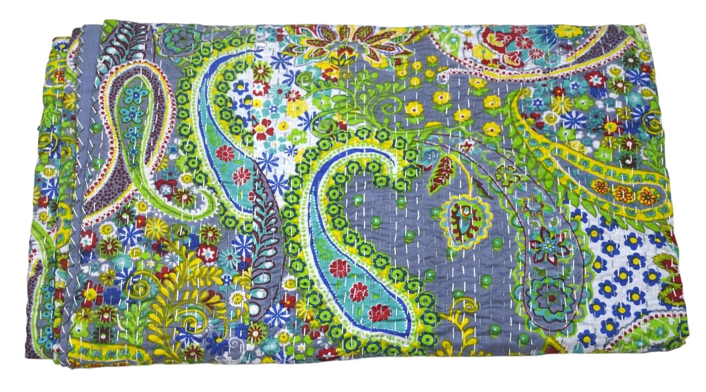 Arprani Indian Vintage Kantha Quilt Set Handmade Cotton Throw Blanket Bedspread gudari Paisley Bohemian bedspreads Boho Queen Size Quilt