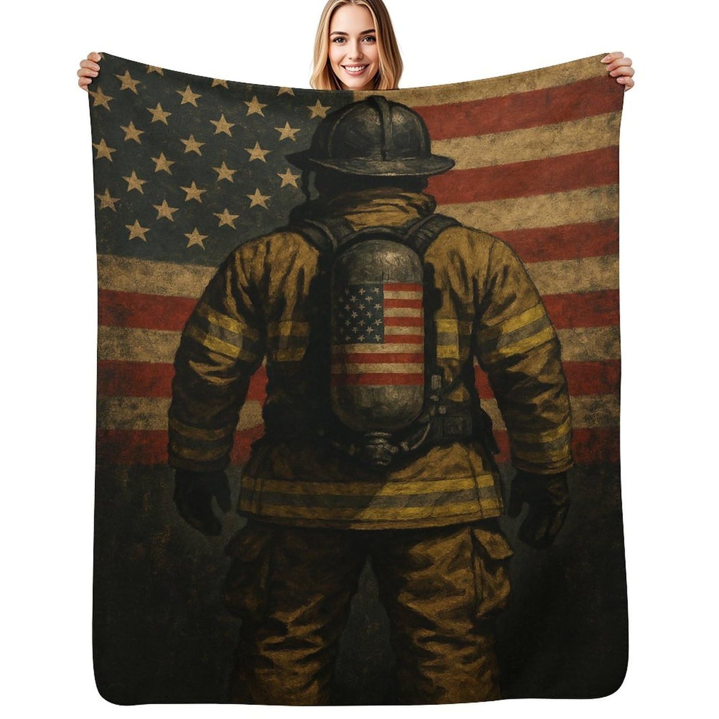 Firefighter American Flag Blanket, Patriotic Fireman Throw, Soft Cozy Fleece Blankets for Kids Women Girls, Modern Decor for Room Couch & Bed Birthday Gifts 50x60in