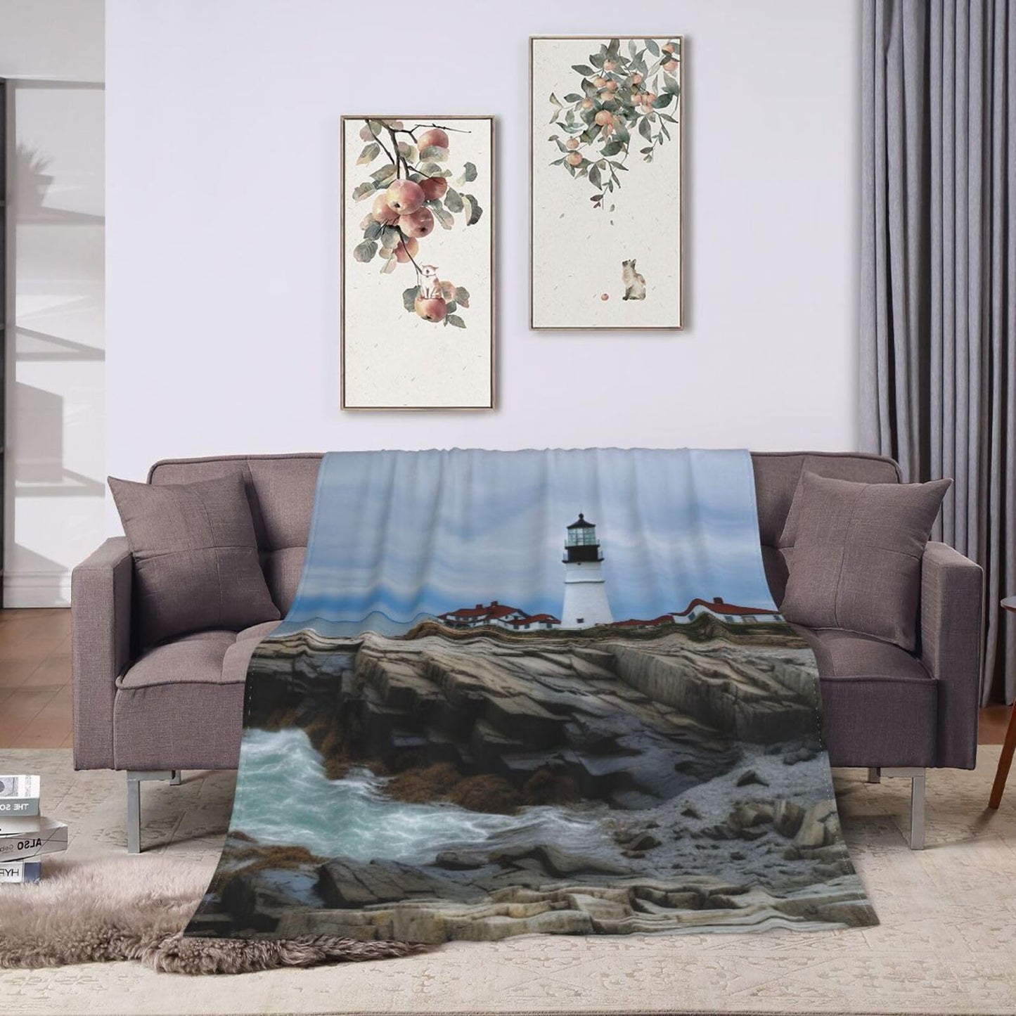 Dewoofly Sea Lighthouse Washable Flannel Throw Blankets, Blanket for Bed Couch Sofa, All Seasons Home Camper Travel 60"x50"