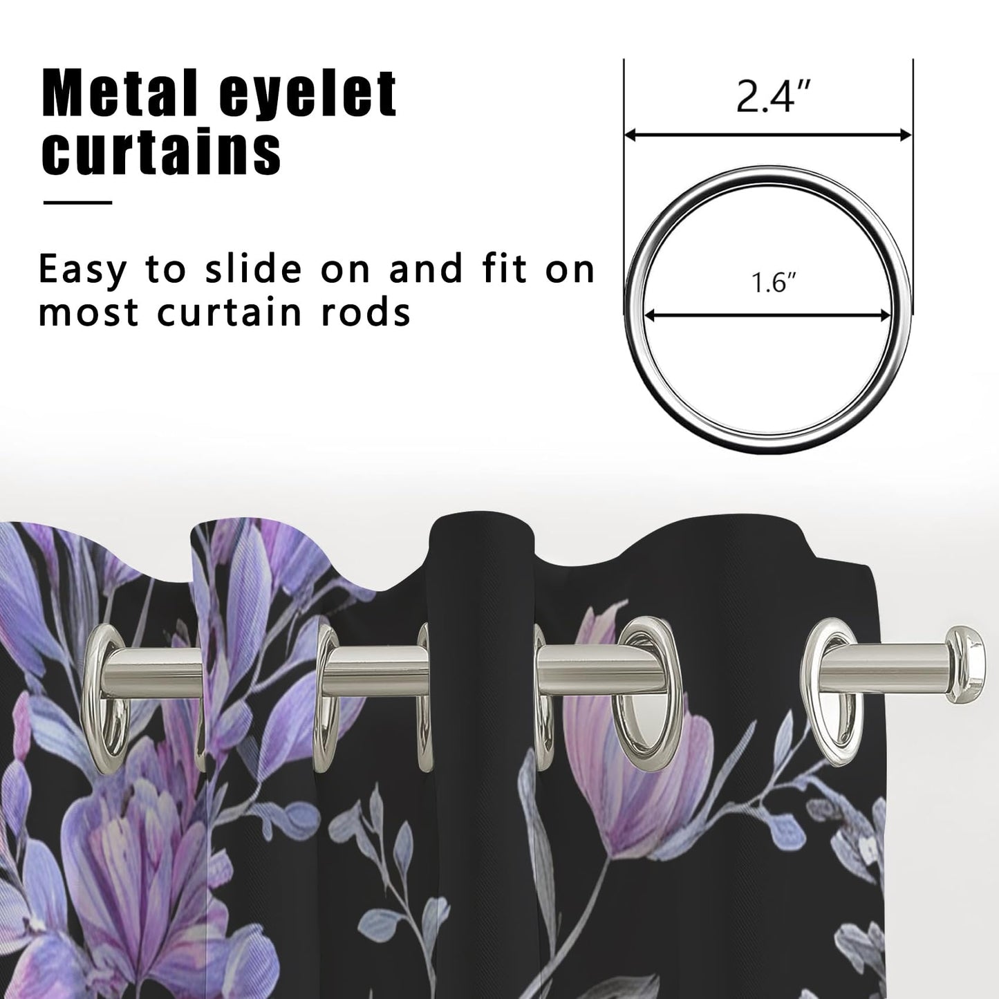 Lavender Blackout Curtains for Bedroom Living Room Purple Flower