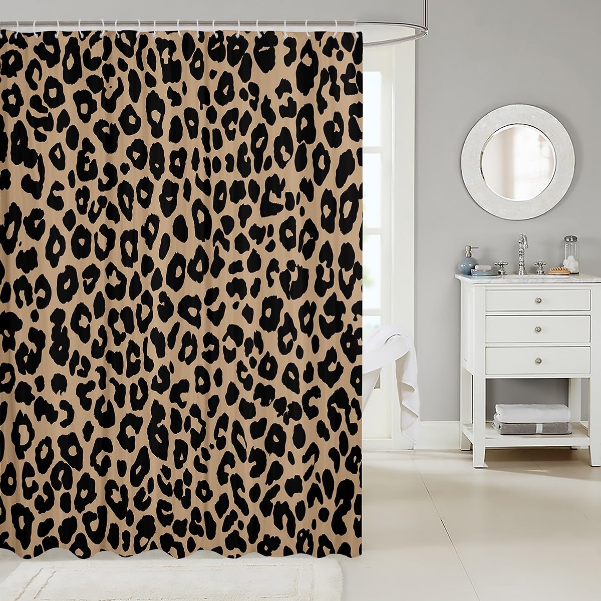 jejeloiu Leopard Print Shower Curtains Cheetah Print Bathroom Curtain for Kids Women Men Black Brown Bathroom Accessories Modern Art Waterproof Polyester Fabric for Stalls Bathtubs 72"x72"