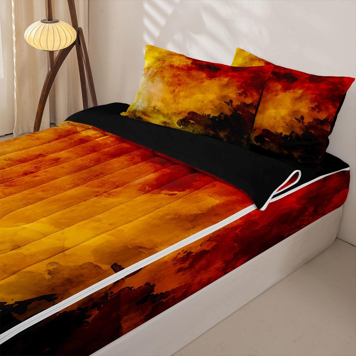 jejeloiu Abstract Art Zipper Bedding Sets for Kids Boys Girls Ink Fluid Art Full Comforter Set with Fitted Sheet Modern Style Bedroom Decor Microfiber with 2 Pillow Cases