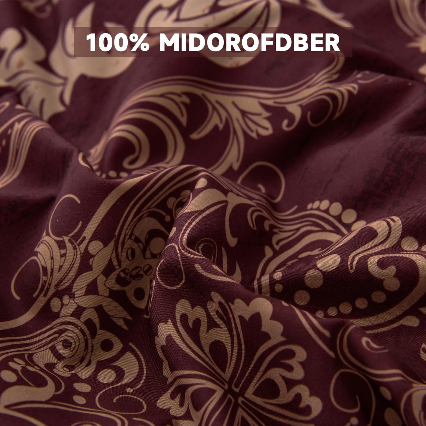 WONGS BEDDING Burgundy Comforter Set Queen Size, Maroon Damask Texture 7 Pieces Bed in a Bag Microfiber Comforter Bedding Sets -1 Comforter, 1 Flat Sheet, 1 Fitted Sheet, 2 Pillow Shams, 2 Pillowcases