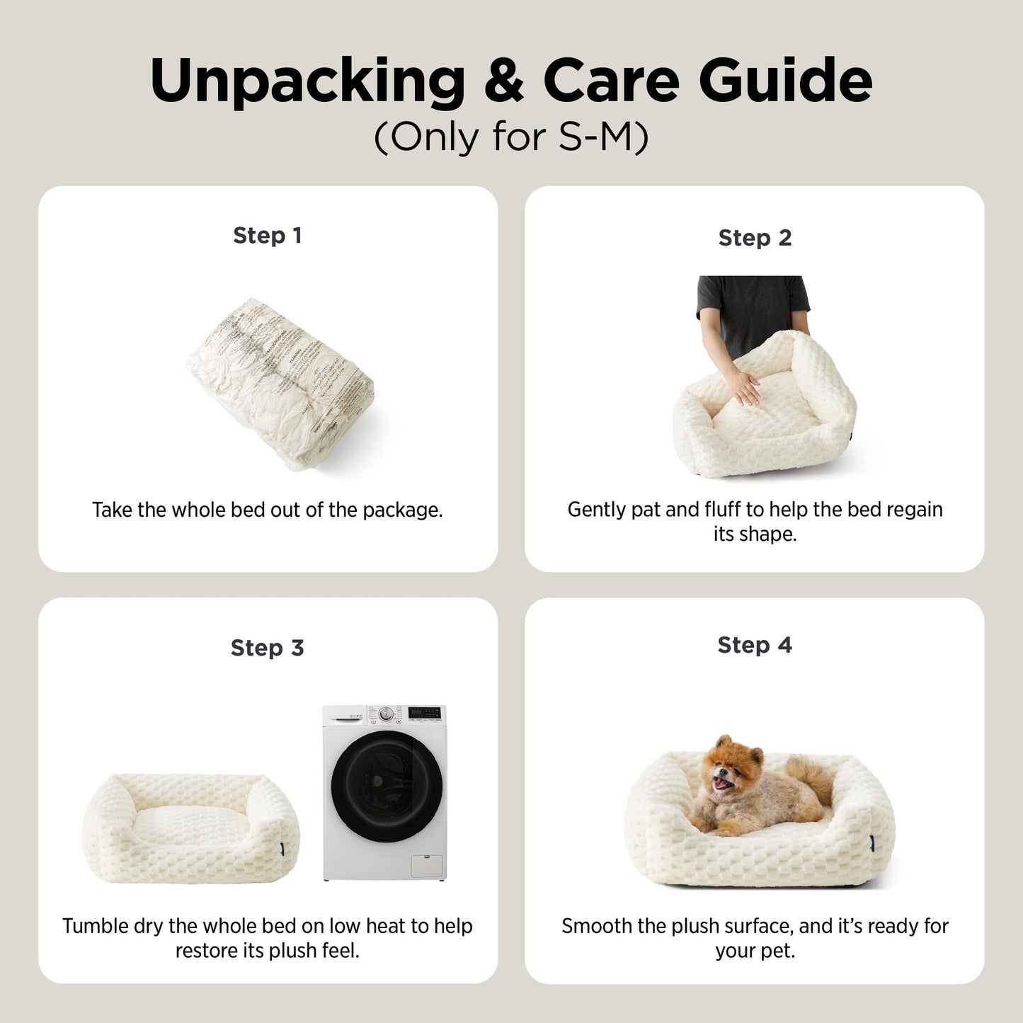 Bedsure Washable Fluffy Cute Dog Bed for Small Medium Dogs, 25 Inch Cream