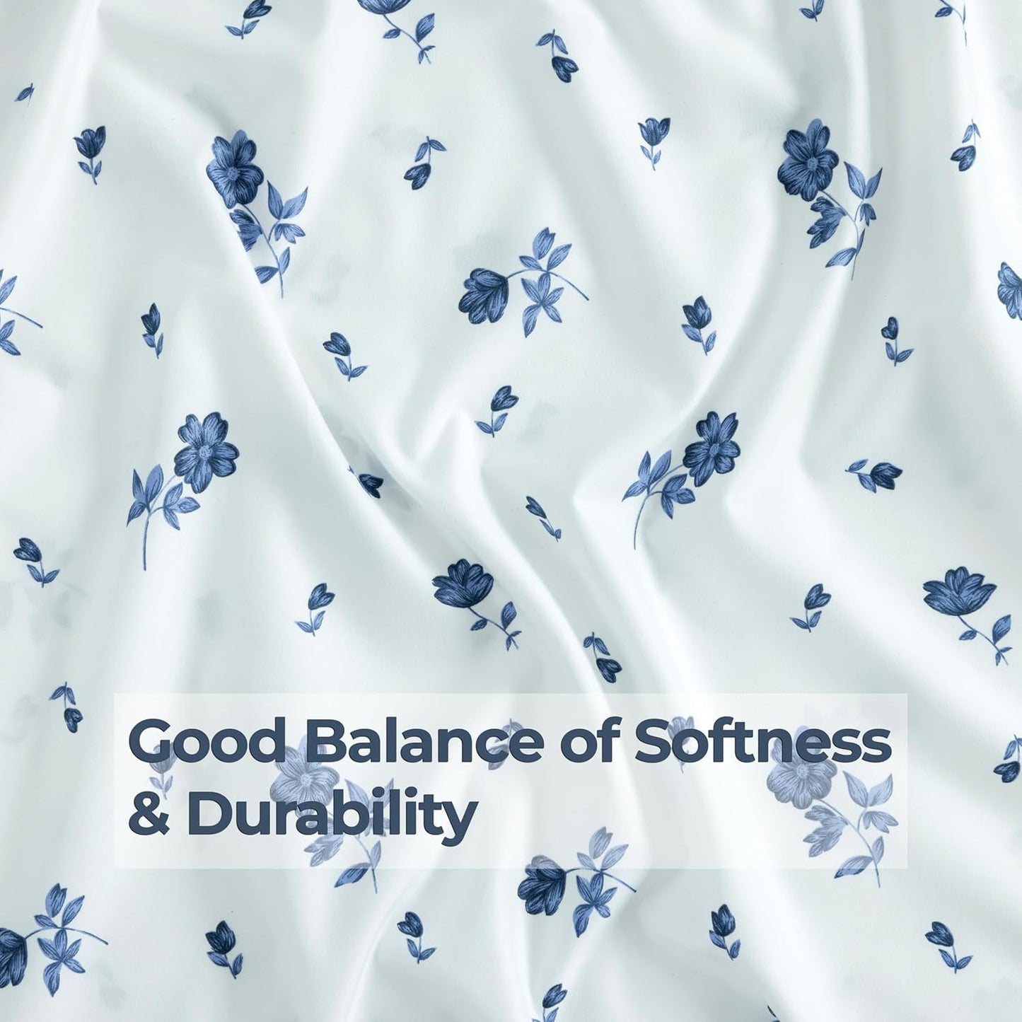 Dreamology Sheet Set King Size, 4 Pieces Microfiber Sheets, Printed Sheet Set with Solid Cuffed Detail,Include 1 Flat Sheet,1 Deep Pocket Fitted Sheet and 2 Pillowcases,King Bed Sheets – Blue Floral