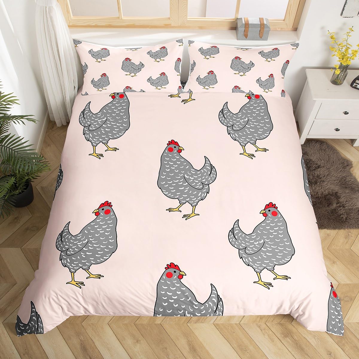 Erosebridal Rustic Chicken Duvet Cover for Kids Boys Girls,Watercolor Rooster Bedding Set Twin,Farmhouse Animal Comforter Cover,Country Wild Animal Quilt Cover with 1 Pillowcase Lightweight