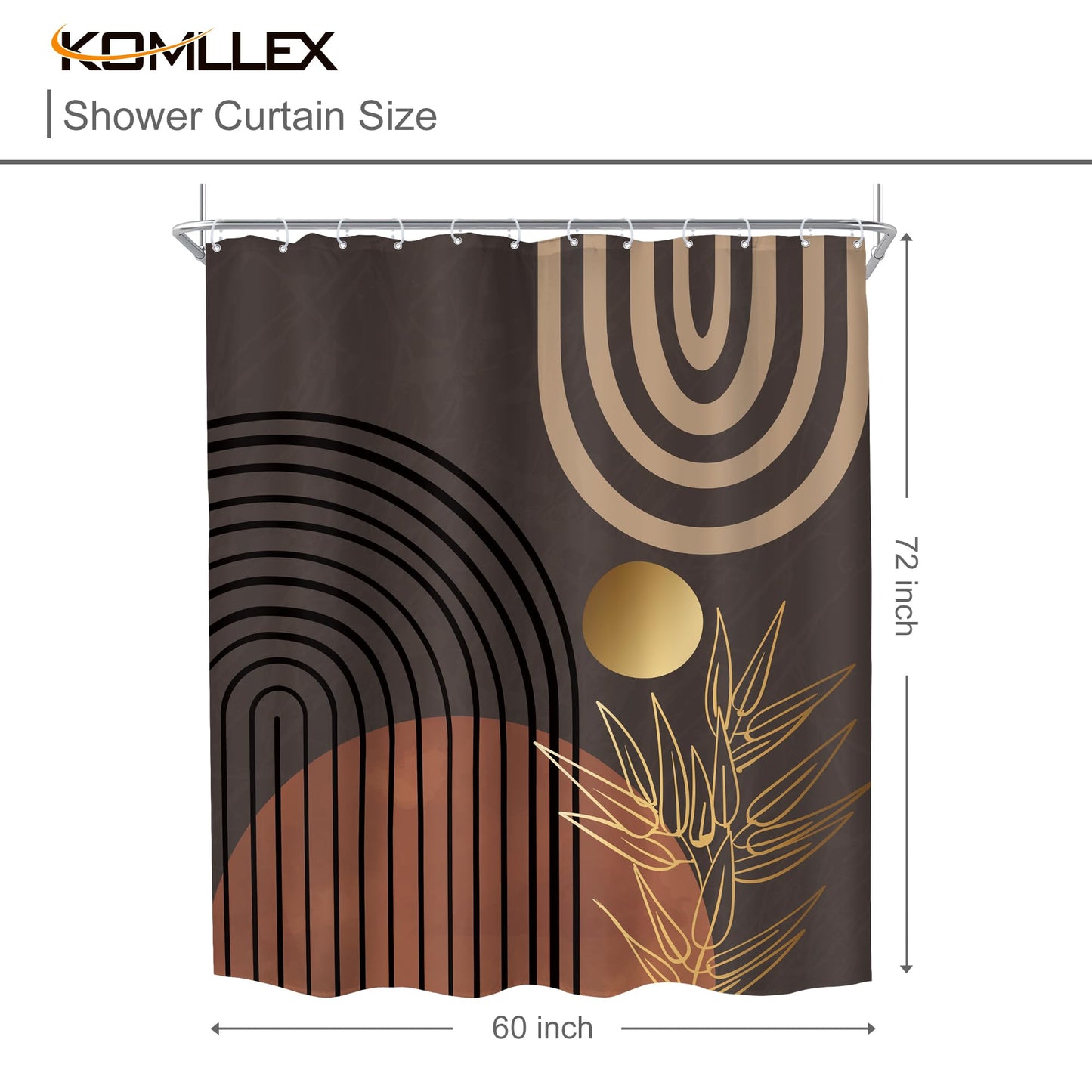 KOMLLEX Dark Brown Abstract Boho Shower Curtain for Bathroom Decor 60Wx72H Minimalist Aesthetic Mid Century Modern Shower Curtain Tan Palm Leaves Simple Fabric Waterproof Polyester 12 Pack Hooks