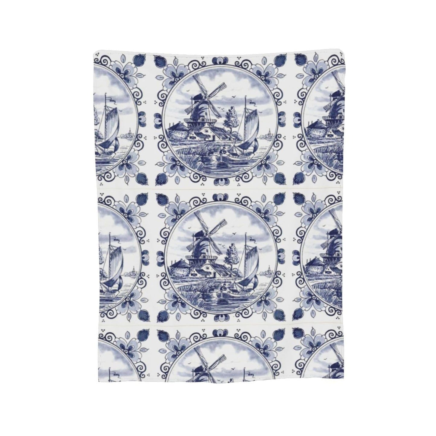 Nederland Cute Vintage Dutch Windmill Delft Blue Blanket Super Soft Flannel Blanket Comfy Cozy Throw Blanket Couch Lightweight Blankets for Living Room Bedroom 80"x60"