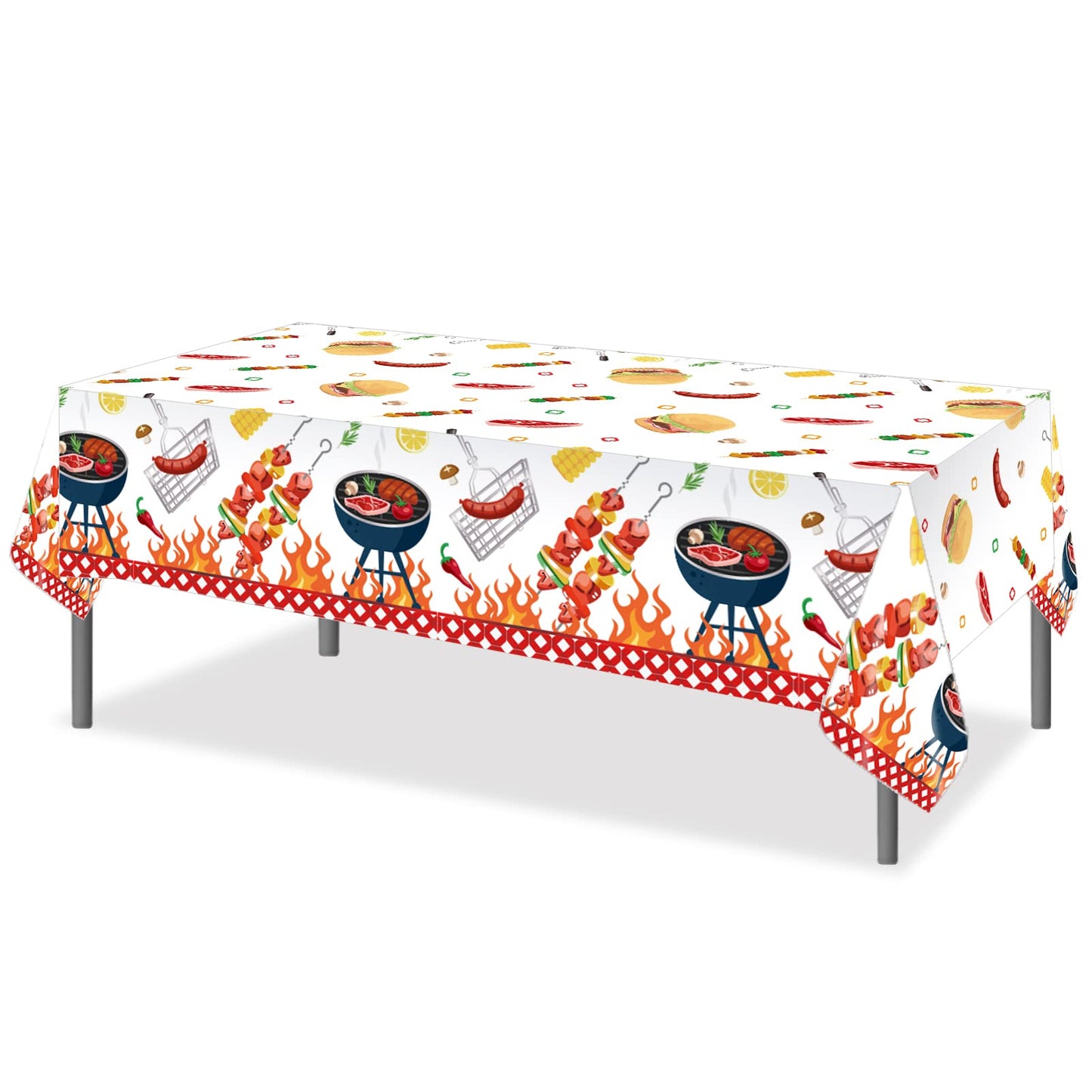 CC HOME 1 Pieces BBQ Party Plastic Tablecloth 54 x 87 Inch Long Table Cover, Hamburger BarbecueTeppanyaki Wedding Baby Shower Party Holiday Dinner Picnic or Tablecloth for Kitchen Event Use