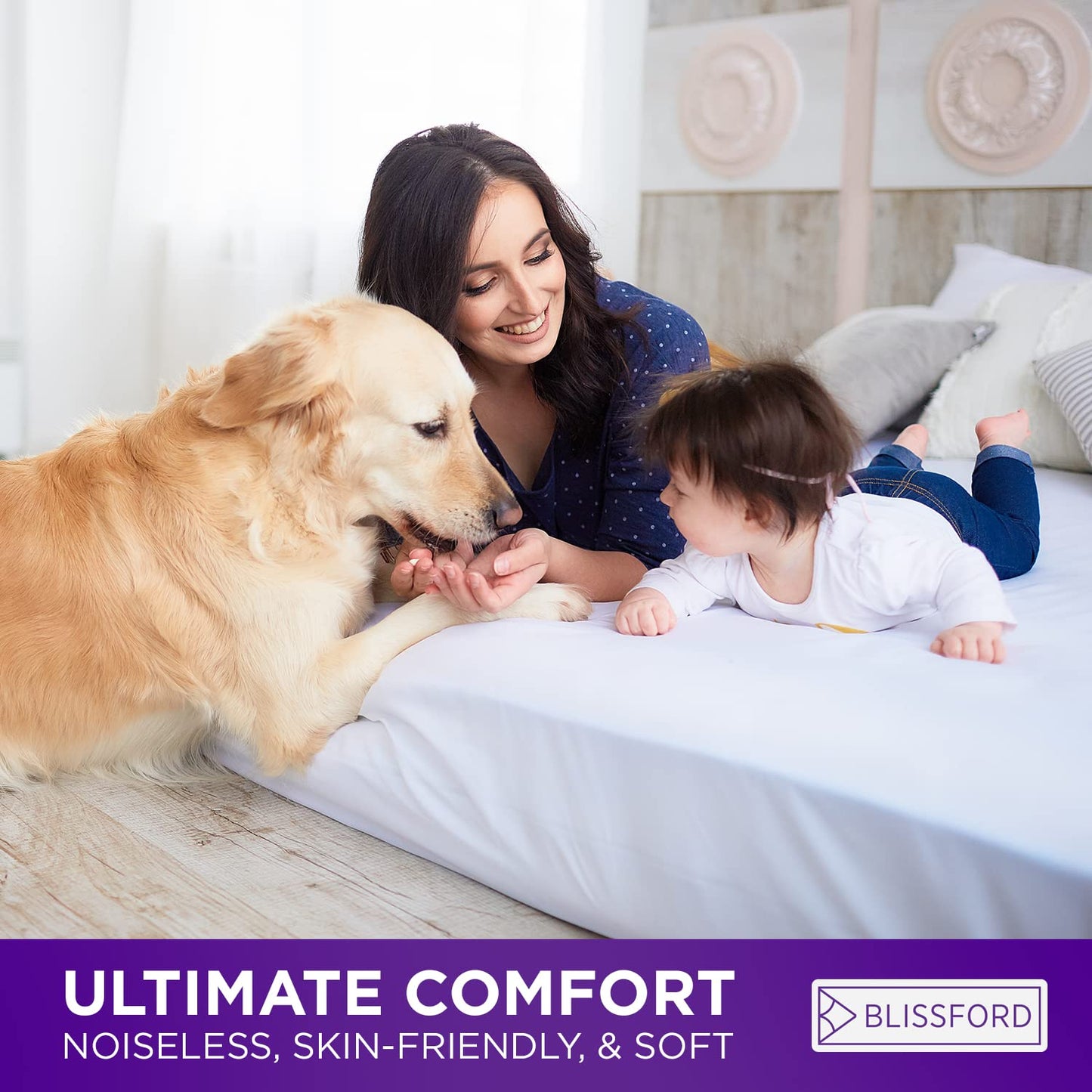 BLISSFORD Queen Plastic Mattress Protector - Heavy Duty, Fitted Vinyl - Plastic Mattress Cover, Rubber Sheets for Bedwetting Adult or Child, 100% Waterproof Fitted Sheet Queen