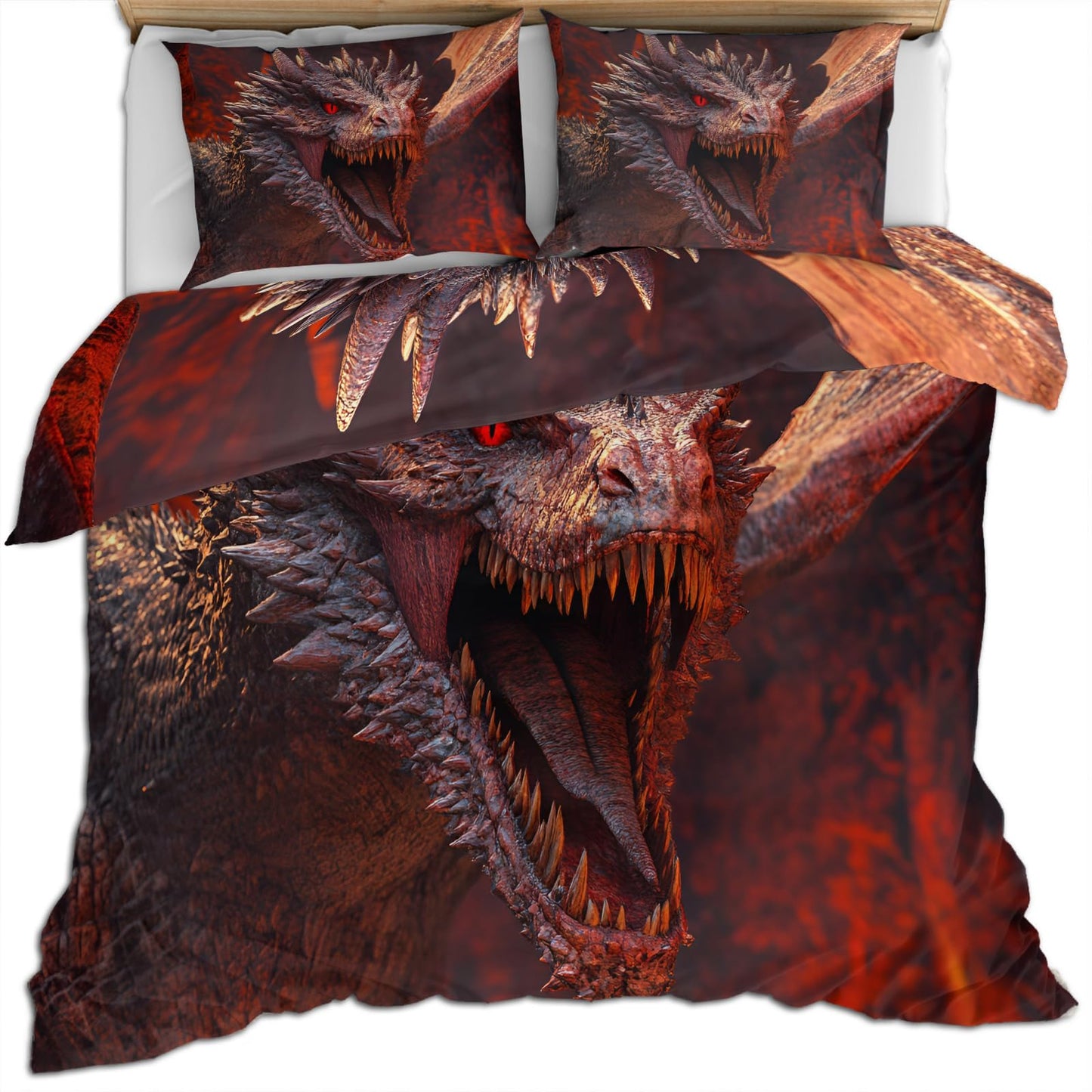 PAISUOQ Western Dragon Duvet Cover King, Mystical Dragon Comforter Cover with Zipper Ties, Fantasy Animals Bedding Set, 3 Pieces with 2 Pillow Cases, Home Decor & Gifts