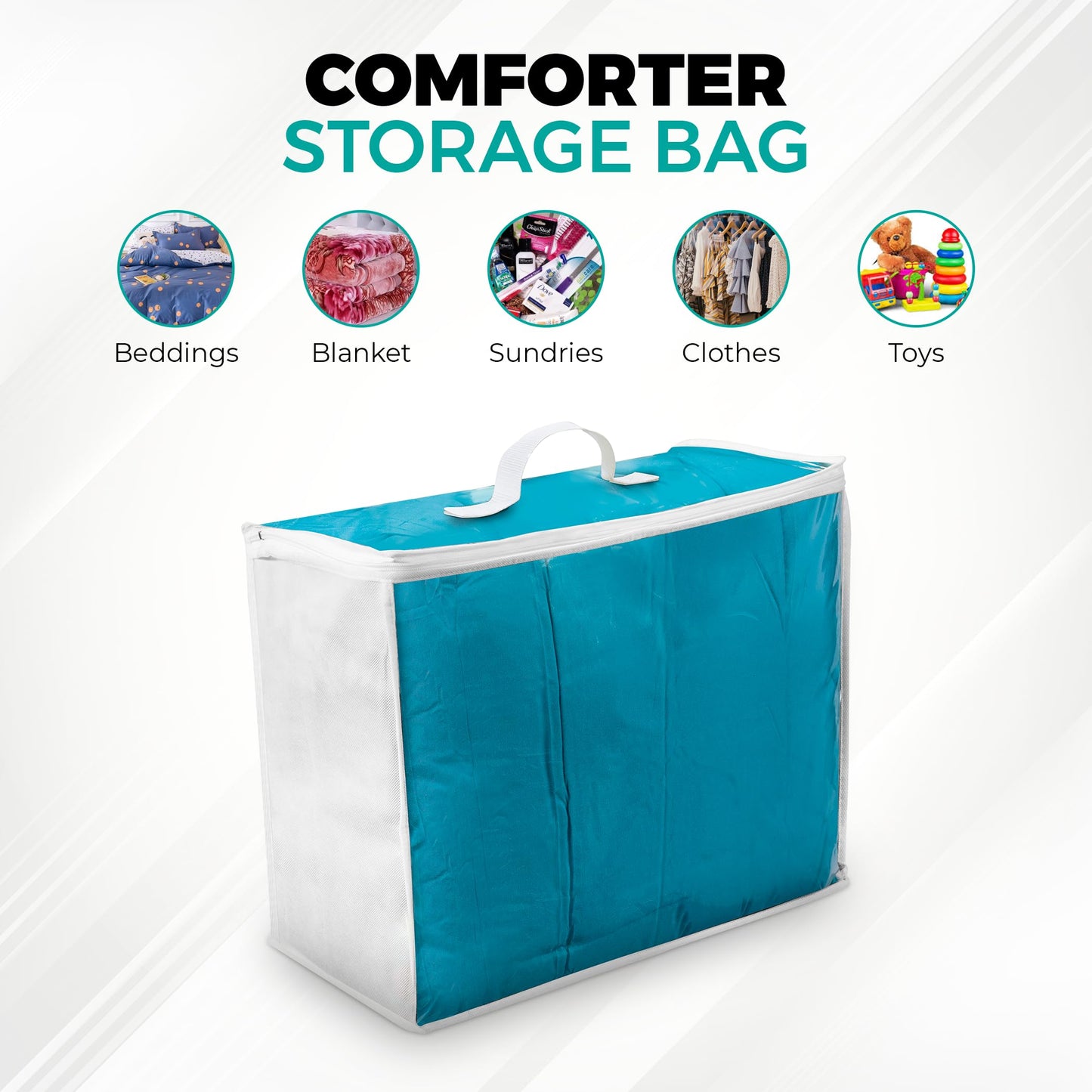 VitalUp 3 Pack Clear Plastic Storage Bags, Durable Zippered Storage Bags for Comforters, Blankets, Clothes, and Bedding - Breathable Nonwoven with Clear Front for Easy Organizing 20x20x8