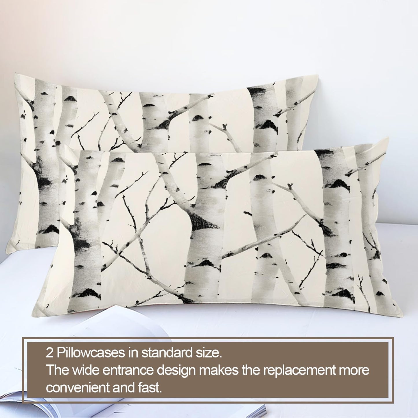 QINYUN Birch Tree Duvet Cover Oversized King Size, Forest Bedding Set 3 Piece, Forest Seasonal Nature Woodland Comforter Cover 120x98 and 2 Pillow Sham with Zipper Closure