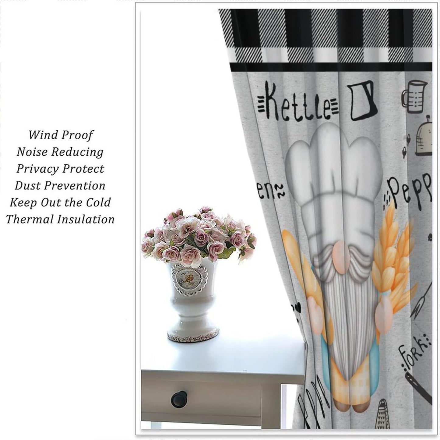ICMOLYYENLO Chef Window Curtains - Bedroom & Living Room 2 Panel Set, 42x45 Inch, Buffalo Plaid, Themed Kitchen Curtains