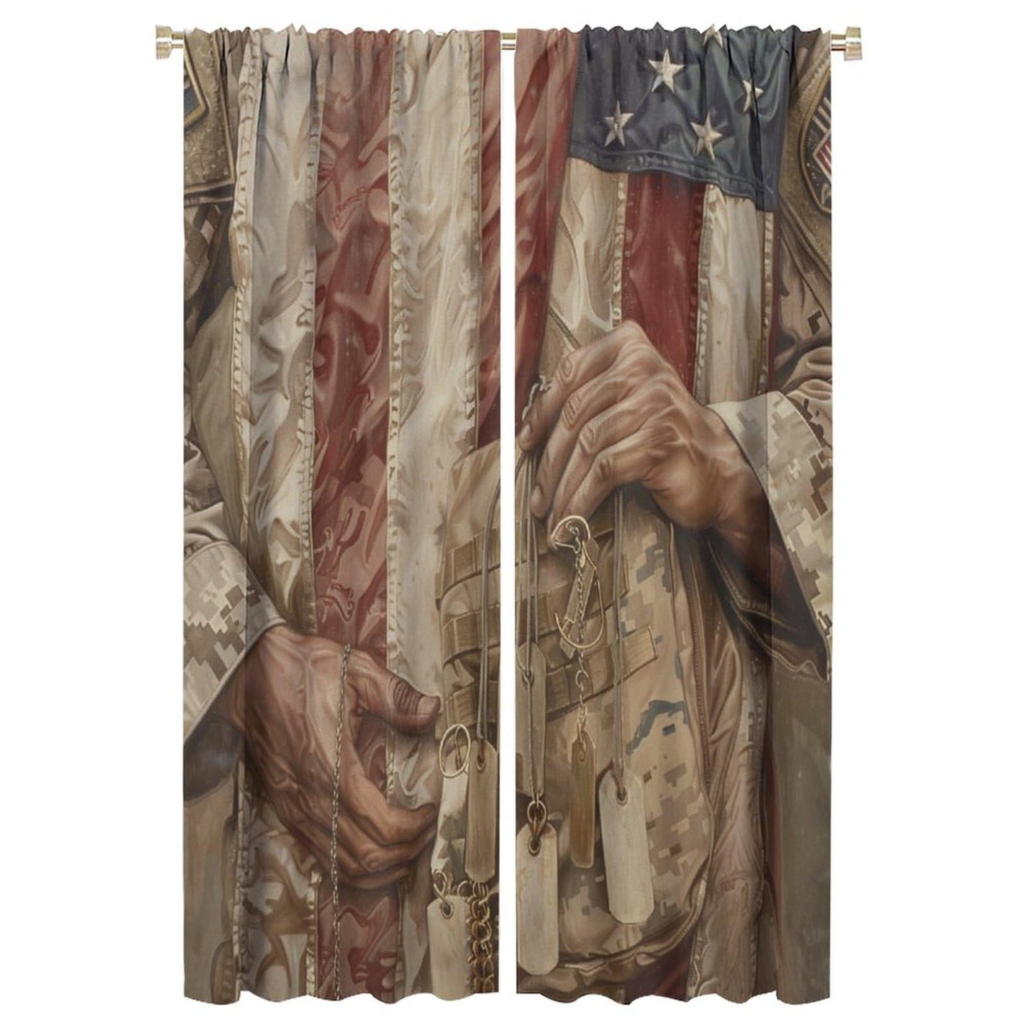 TOWINSFB Military Soldier American Flag Blackout Curtains for Living Room Bedroom, Retro Camouflage USA Patriotic Window Curtains Rod Pocket Thermal Insulated Window Drapes, 2 Panels, Each 21W x 63L