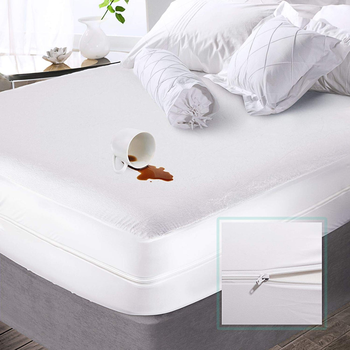 Nestl Premium Zippered Mattress Encasement - Water Proof King Mattress Protector - Cotton Terry Top Fits 15 Inches Deep - King