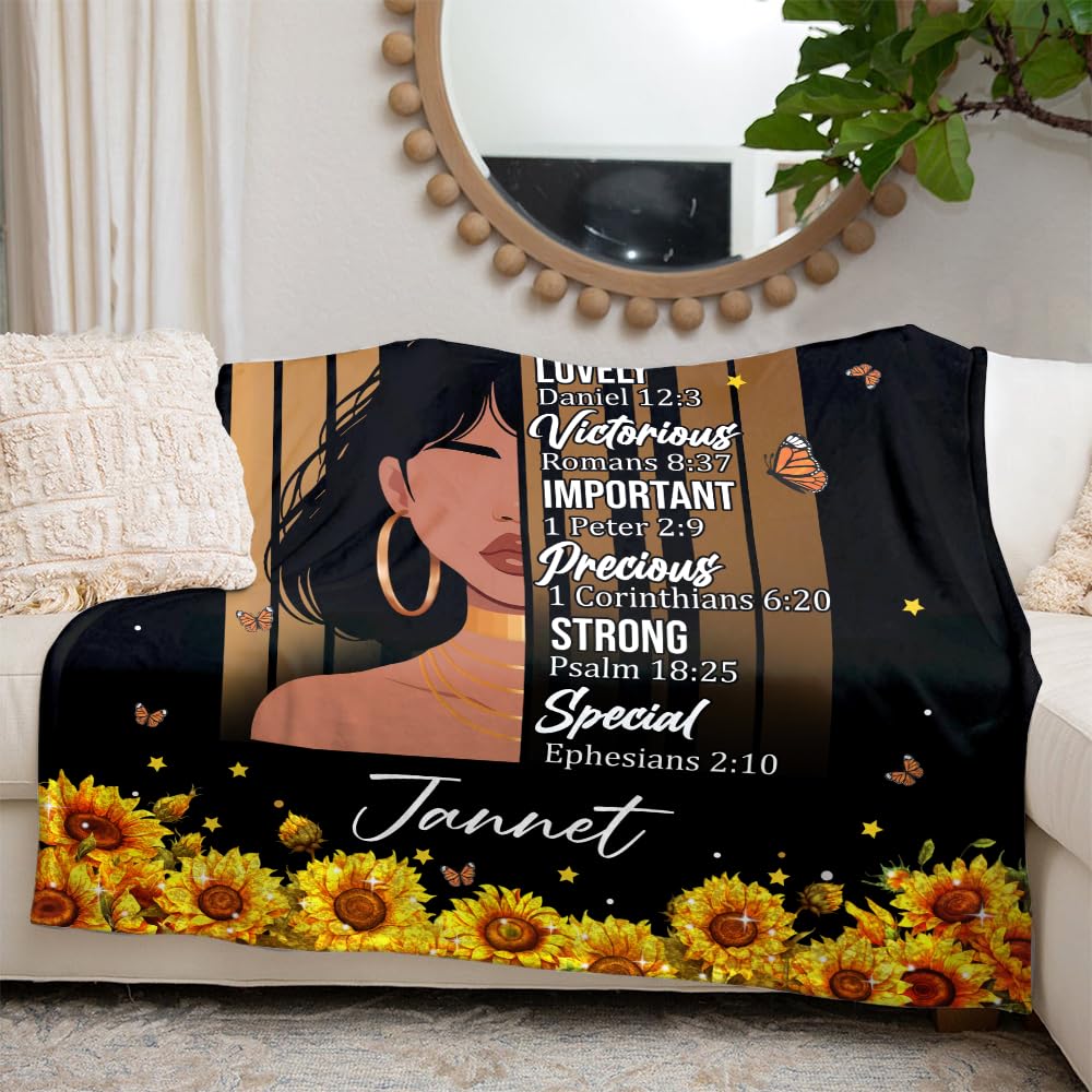 CAPOZEN Personalized God Says I AM Blanket – Custom Name African Inspirational Christian Throw Blankets Gifts for Queen Girl Black Women (Style #3)