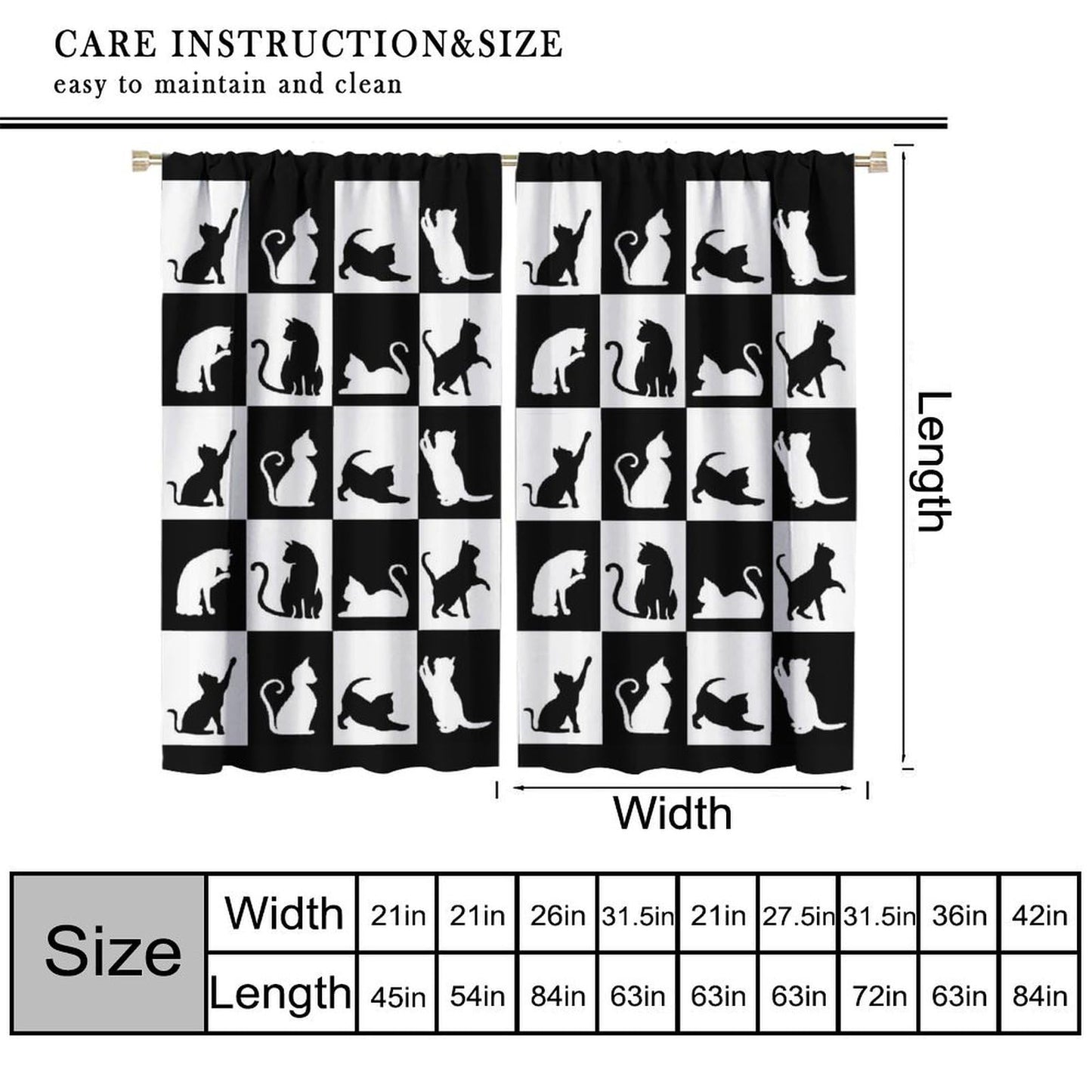 JADERYS Cat Blackout Curtains Modern Black White Cat Silhouettes Cute Funny Animal Farmhouse Rustic Kids Girls Boys Bedroom Living Room Kitchen Rod Pocket Decoration Window Drapes 2 Panels W21xL45in