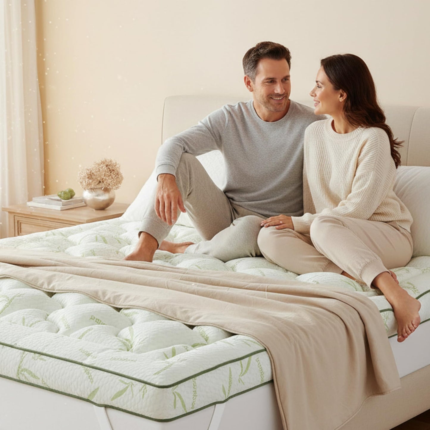 HomKdom Queen Mattress Topper, Cooling Mattress Topper for Back Pain Relief, 65% Polyester, 35% Viscose Derived from Bamboo, Cooling for Hot Sleepers & Night Sweats, 1200 GSM Down Alternative Fill
