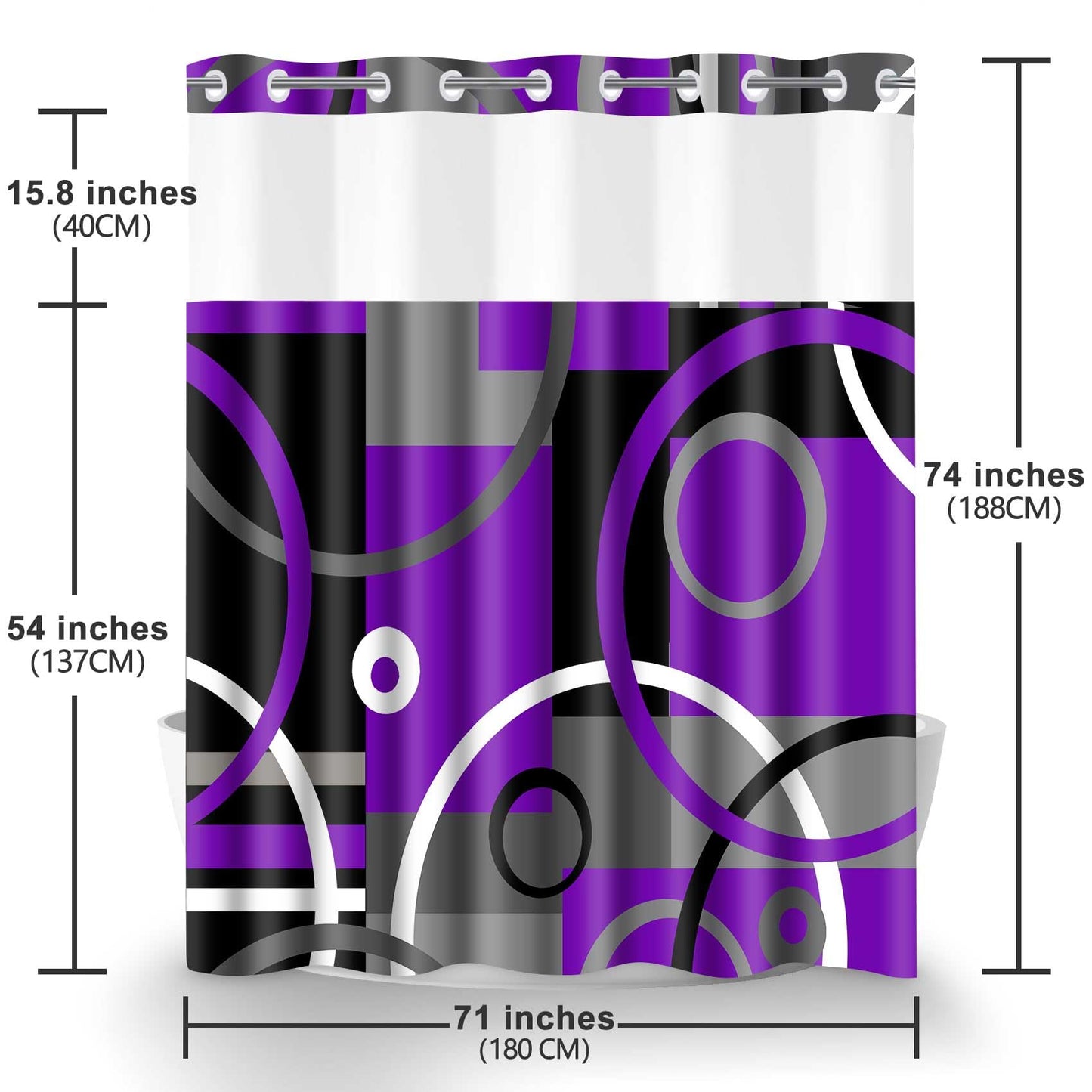 Geometry No Hook Shower Curtain Set 71x74 Inches Modern Boho Simple Abstraction Style Hookless Shower Curtain for Men and Women Bright Bathroom Decoration（Purple） SYLDWMN2GM