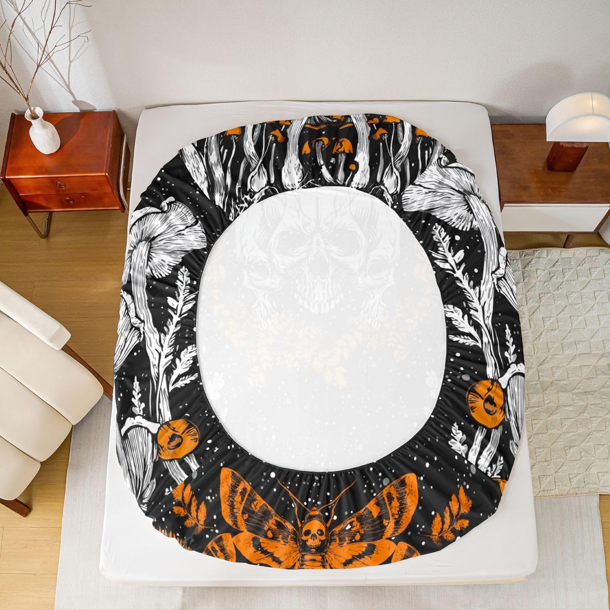 Erosebridal Gothic Skull Sheet & Pillowcase Sets Halloween Bed Sheets Aesthetic Mushroom Sheet Set Queen Hippie Moon Phase Sheets Cosmos Celestial Bed Sets for Kids Teens Room Decor