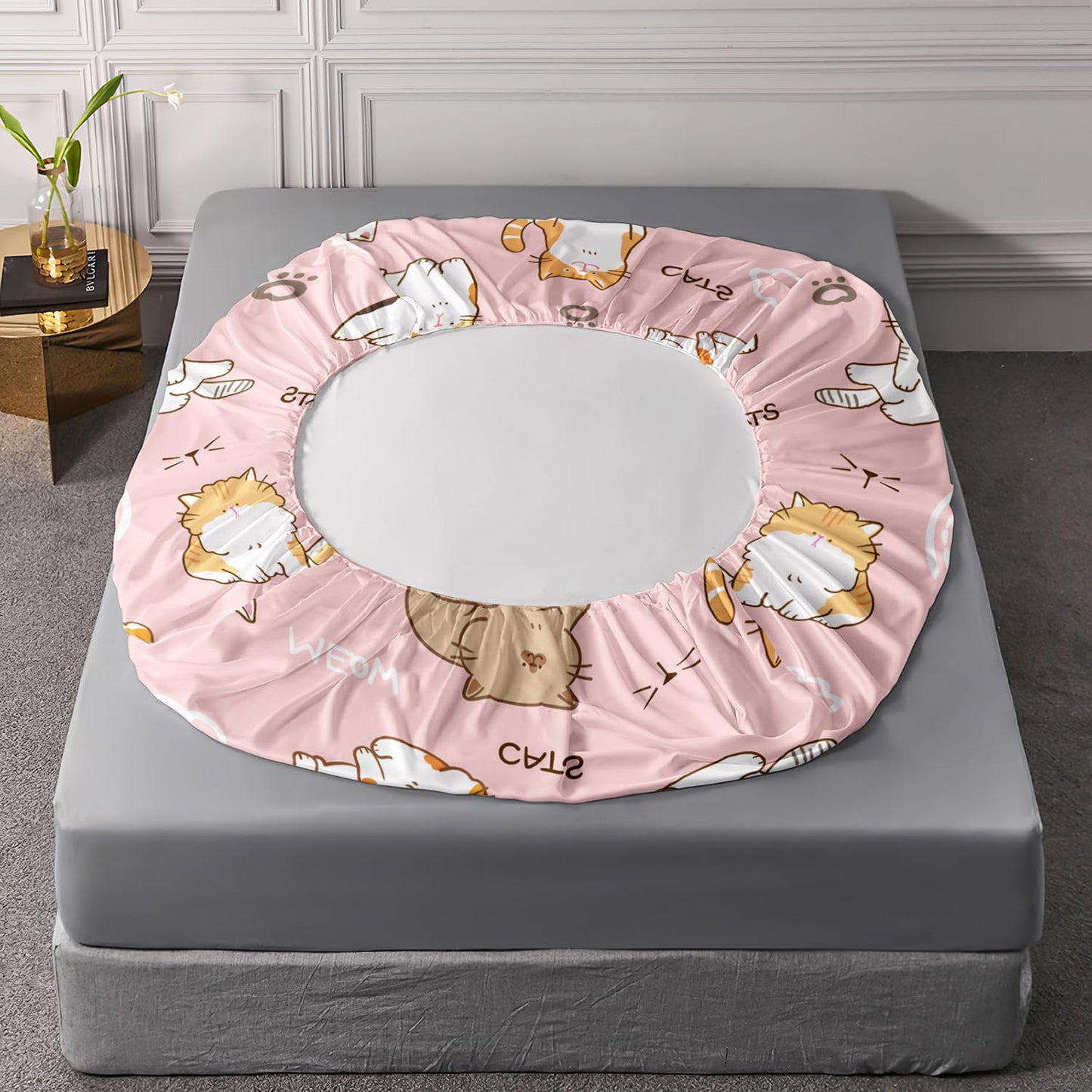 AILONEN Cats Fitted Sheet Twin XL Size Cartoon Cat Cute Bed Sheet for Kids Girls Teen Pink Kawaii Bedding Set Decor 3 Pieces Set, 1 Fitted Sheet and 2 Pillowcases