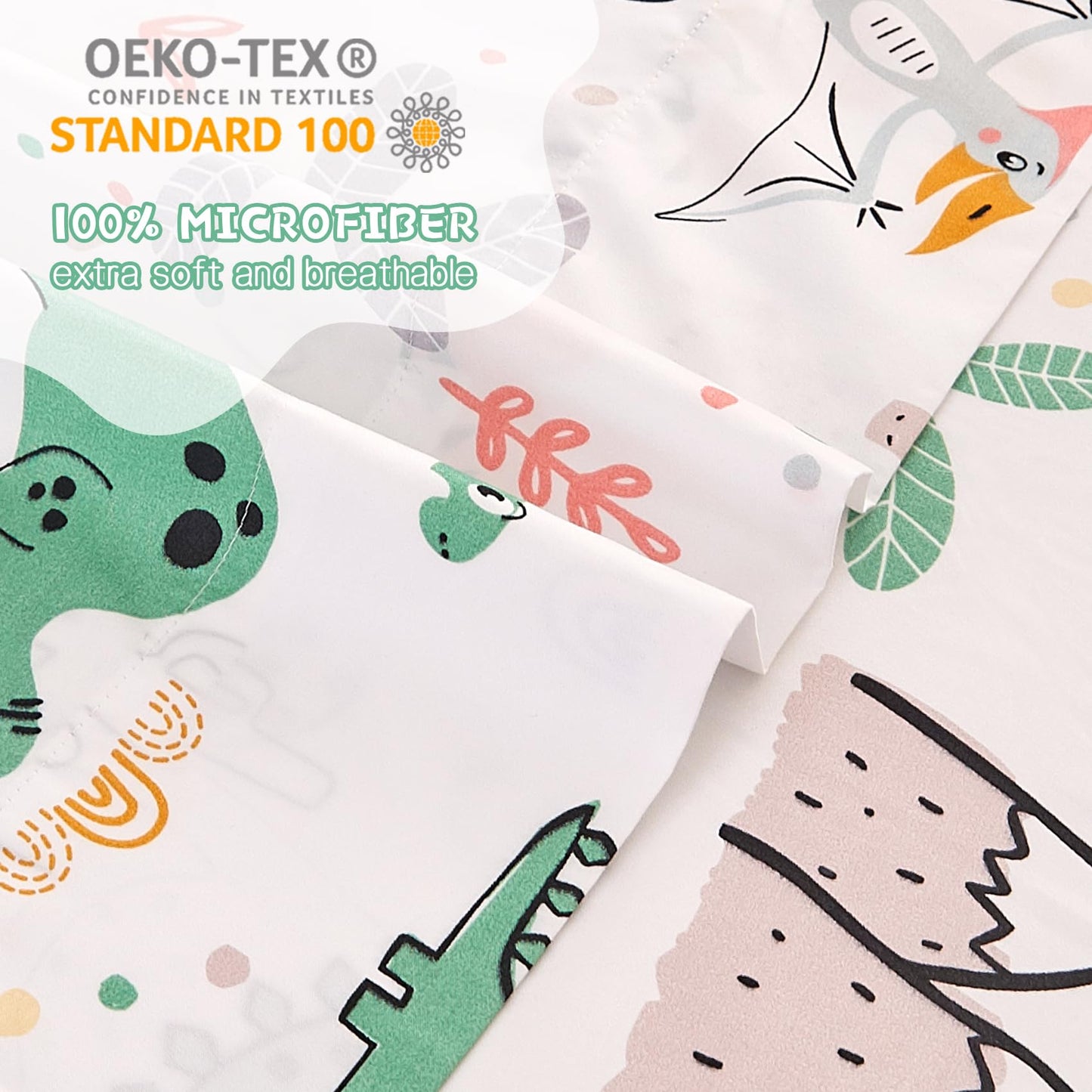 Yibeizi Dinosaur Full Size Sheet Set for Boys, Kids Cute Bedsheet Dino Microfiber Deep Pocket Bedding Sheets & Pillowcases 4 Pieces