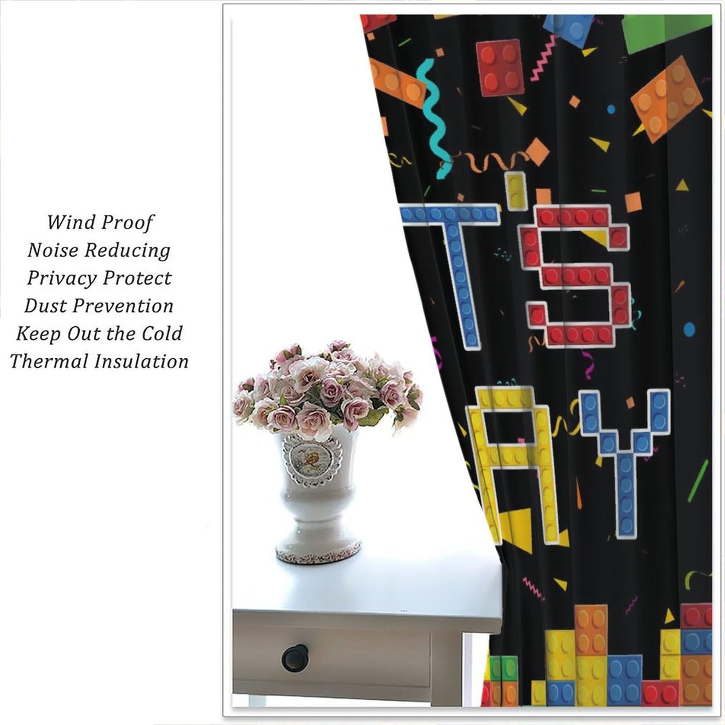 AAVEUP Kids Boys Curtains,Colorful Building Blocks Toys Plastic Brick Toy Pattern Abstract Contour Printed Window Drapes for Boys Room Living Room Nursery Party 42x44.5in（No Blackout）