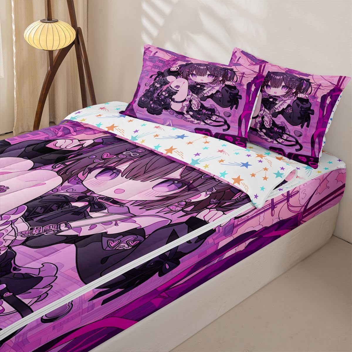 Erosebridal Kawaii Anime Girl Zipper Bedding Twin Size, 3D Japanese Style Kids Comforter Set - Uniform Girls Zip Up Comforter Bed in A Bag