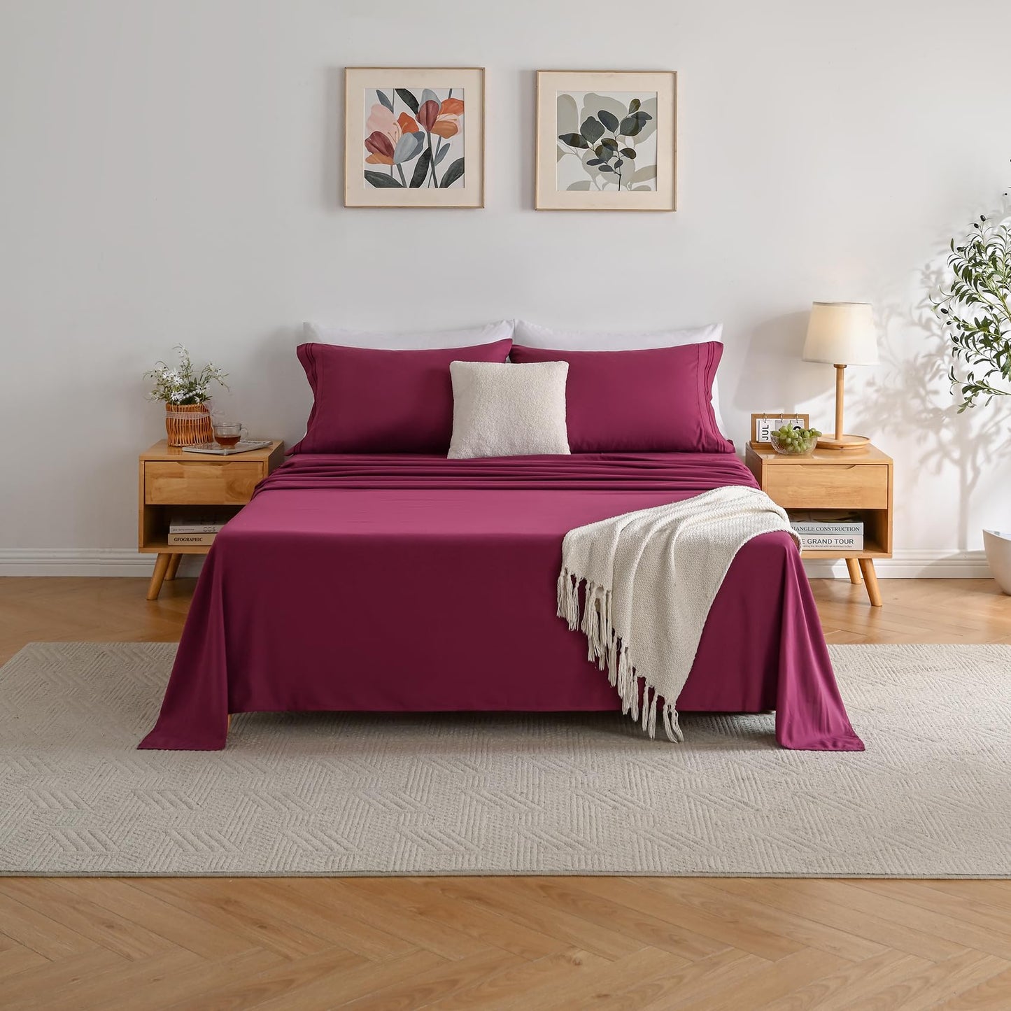 Yibeizi Fuchsia King Sheet Set,Soft Microfiber Cooling Bed Sheets,4 Pieces Deep Pocket Fitted Bedsheet Flat Sheet & Pillowcases
