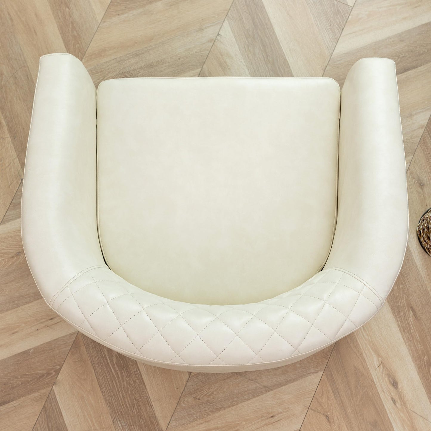 KINWELL 29" W Modern Faux Vegan Leather Barrel Chair, PU Upholstered Tufted Accent Club Chairs with Nailhead Trim, Small Armchair for Living Room Bedroom Apartment Lounge Nursery, Cream