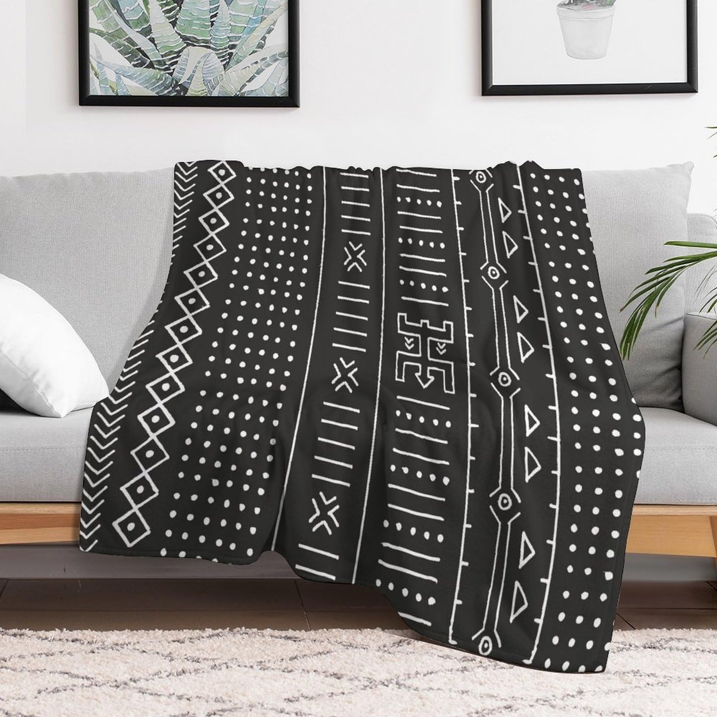 ZhiRain Traditional African Geometric Throw Blanket Black and White Tribal Ethnic Blanket for Sofa Bed Couch Chair Or Dorm 50"x60"