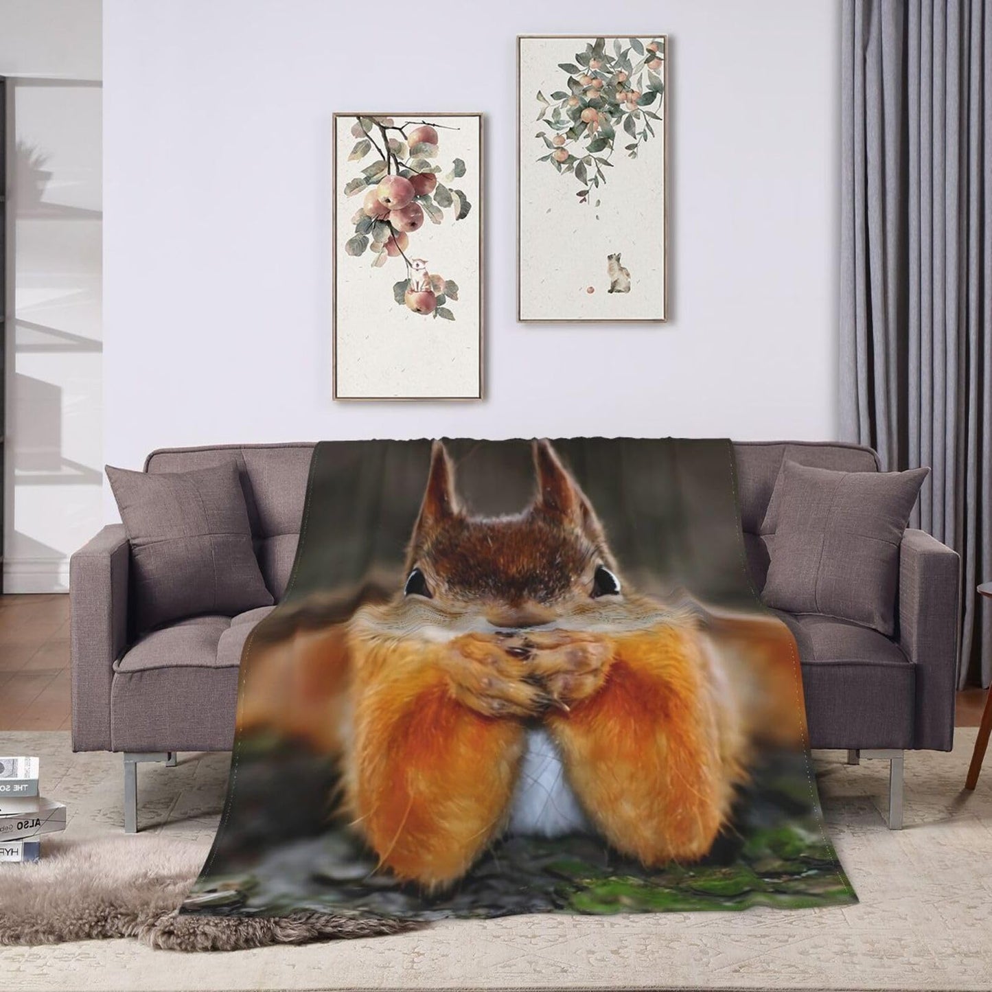 Funny Squirrel Flannel Throw Blanket Lightweight Soft Warm Bed Throws for Home Couch Room Sofa Office Travel Camping Dorm Decor Adults Kids Gifts 60x50 Inch
