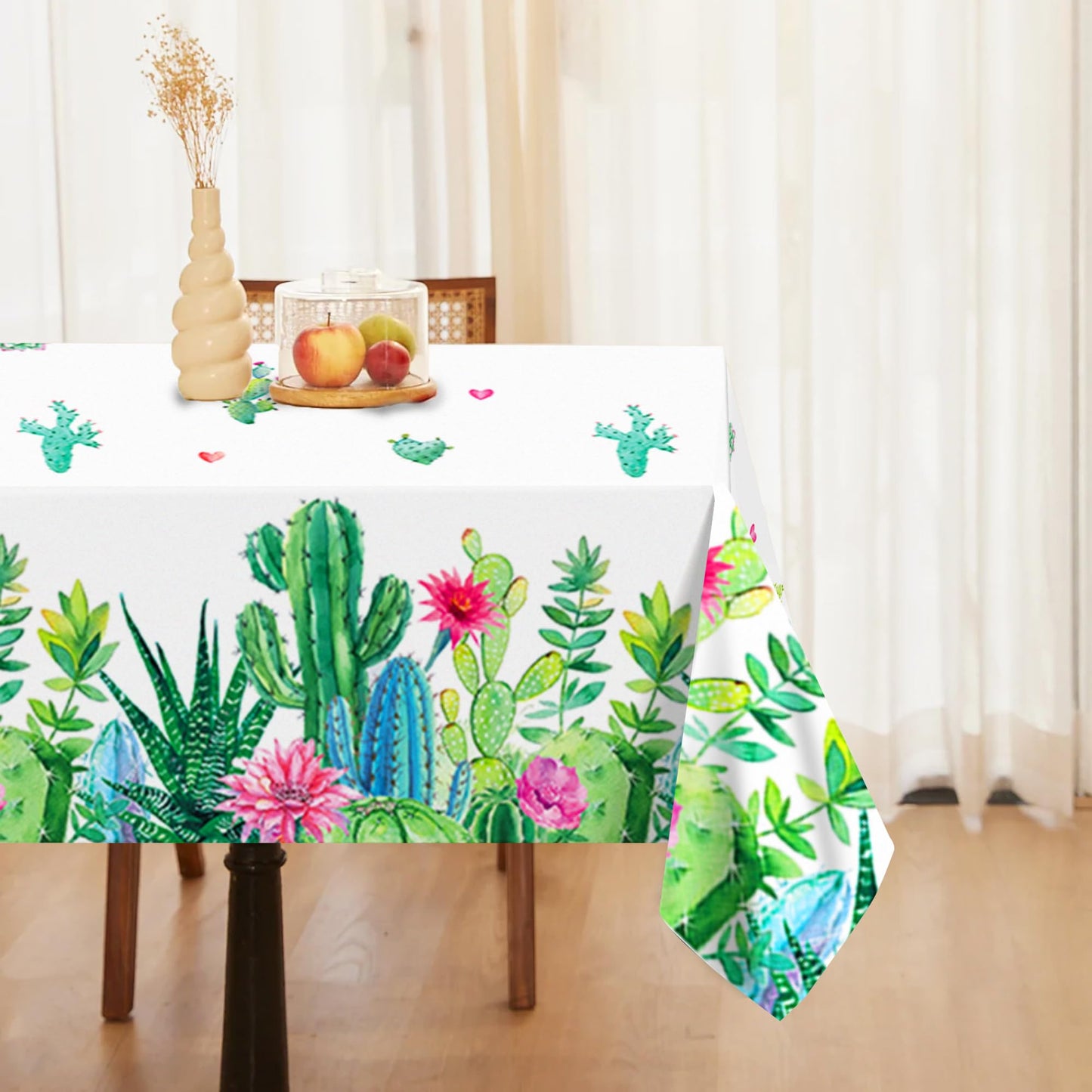 CC HOME 1Pc Succulent Cactus Party Plastic Tablecloth 54 x 87 Inch Long Table Cover, Plants Cactus Party Tablecover for Succulent Theme Kids Baby Shower Birthday Dinner Picnic Kitchen Event