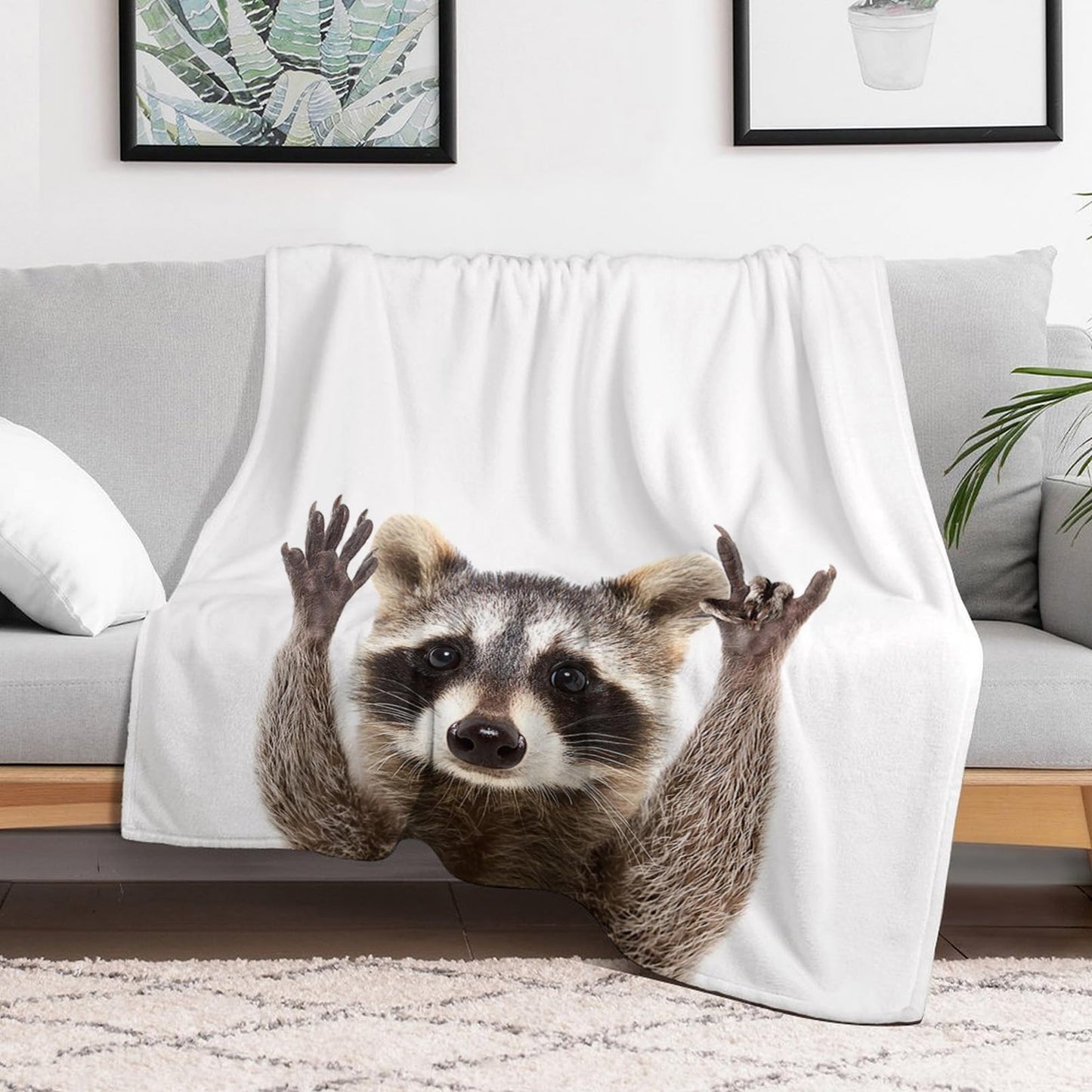 Throw Blanket 50x60 Inch,Funny Cute Raccoon Cozy Soft Lightweight Fuzzy Flannel Blanket 60x50 Inch Suitable for Couch Bed Sofa Living Room in All Seasons