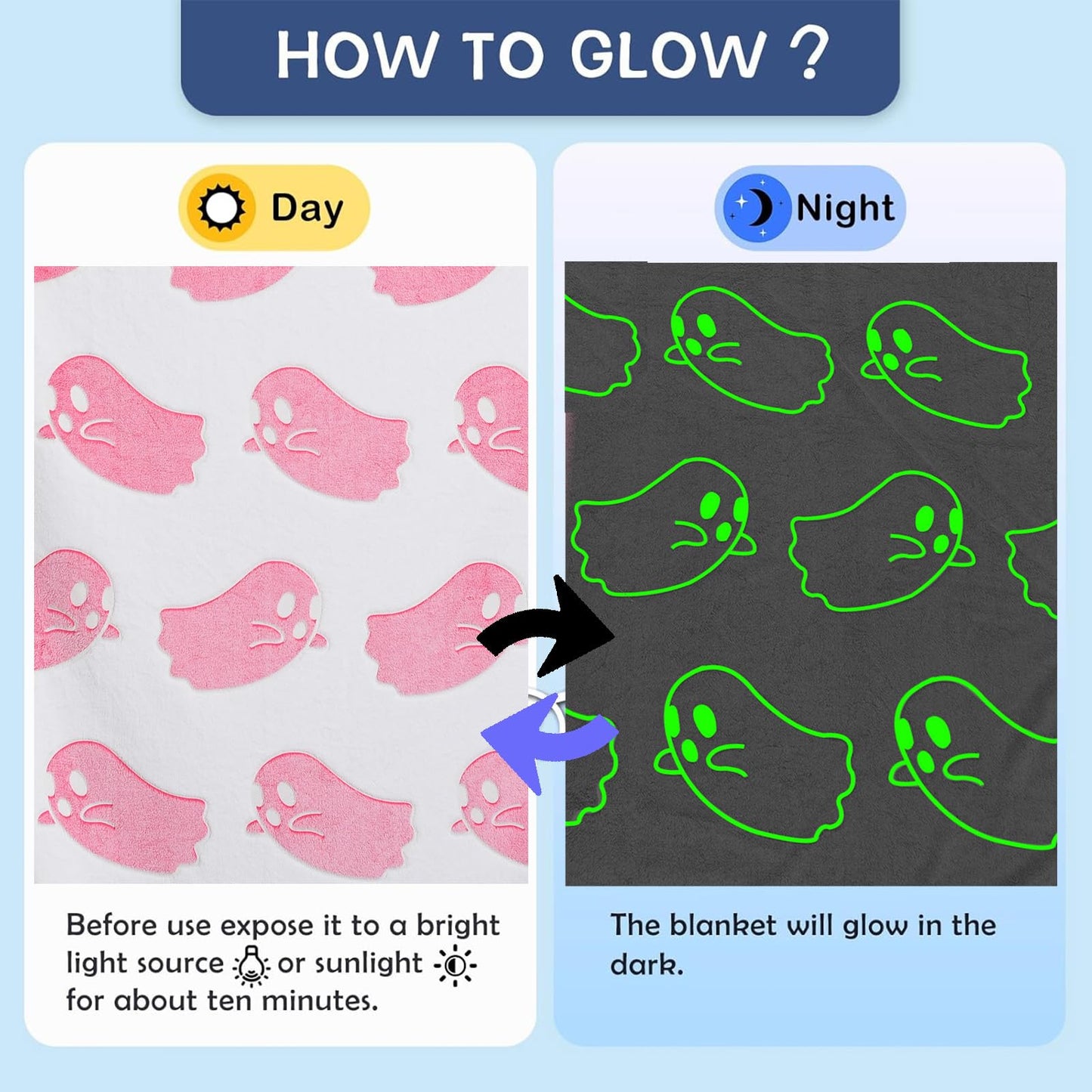 Ghost Throw Blanket Glow in The Dark Blanket Flannel Soft Cute Decor Room for Girl Women Friends for Sofa Couch Bed(White, 40"x50")