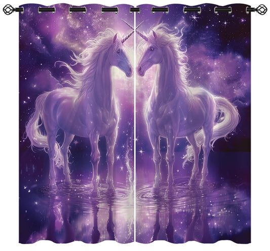 Starry Sky Unicorn Blackout Curtains for Girls Boys Kids Teens Home Decor, Pink Fantasy Stars Galaxy Grommet Thermal Insulated Drapes Darkening Window Curtain for Bedroom Living Room, 42 x 45 Inch