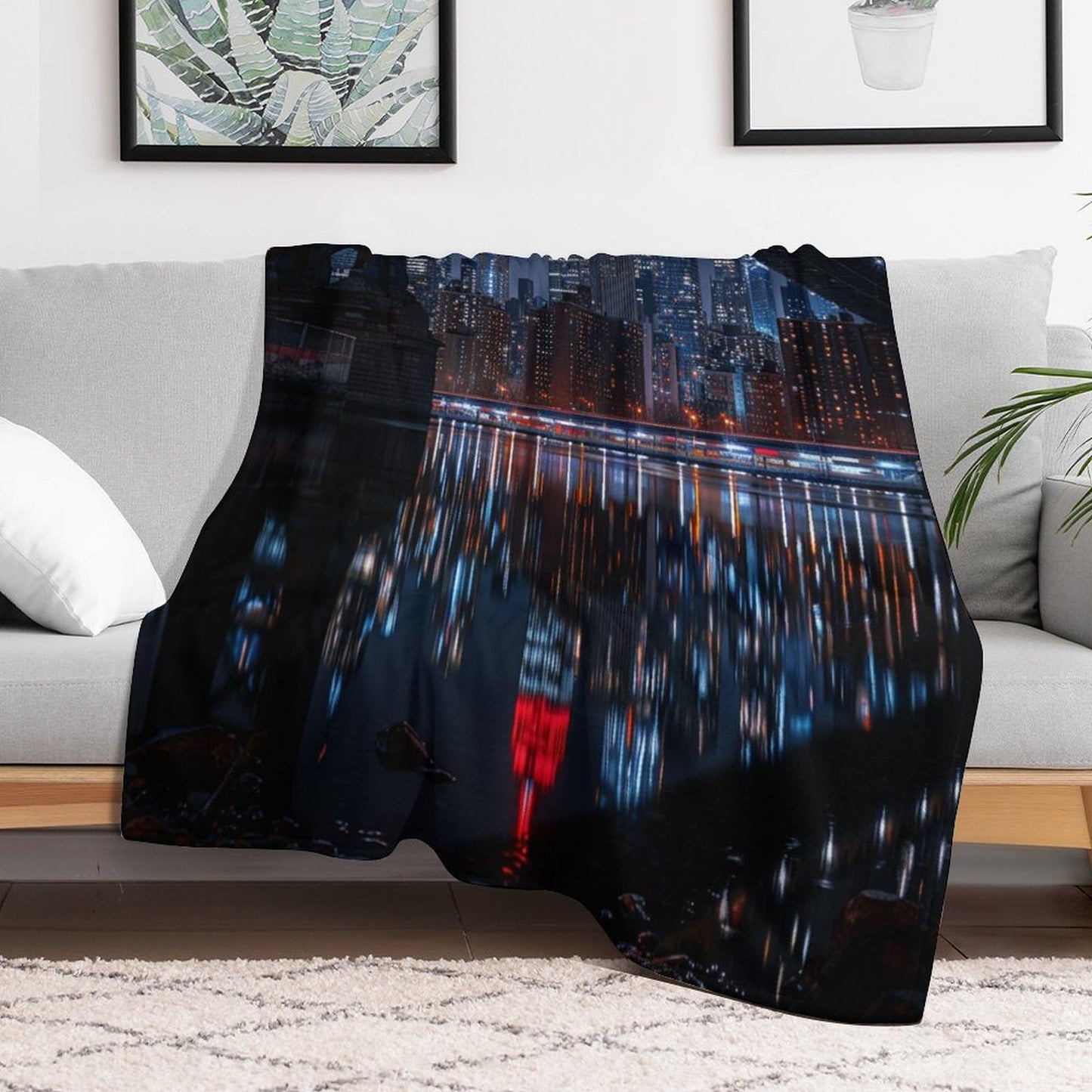 TOWINSFB Fantasy Night Cityscape Flannel Throw Blanket, Soft Lightweight Cozy Warm Neon Light Skyscraper Blanket for Couch Bed Travel- 30"x40"