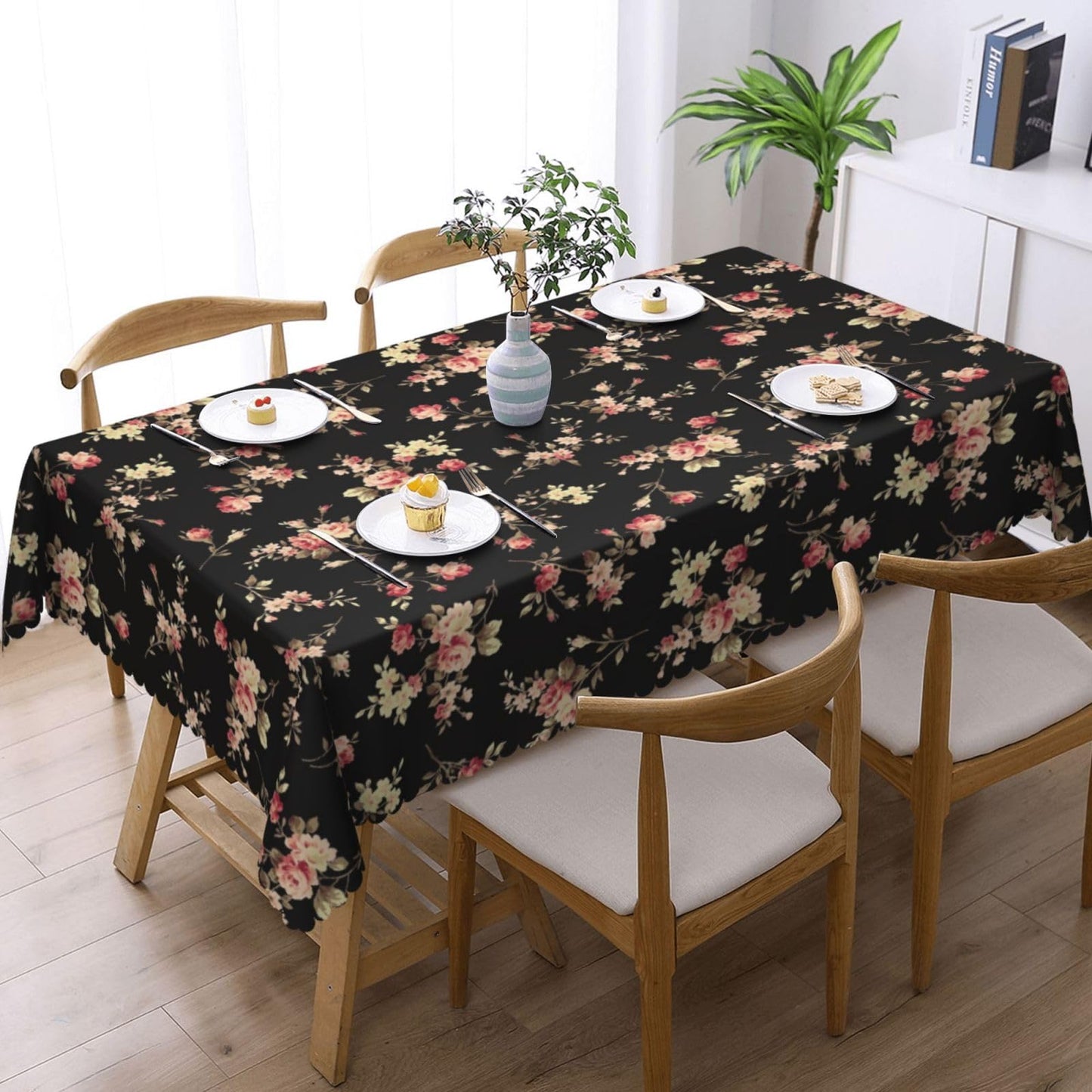 XIOURERY Flower Pattern Table Cloths Decorative for Dining Room, Rustic Roses Boho Botanical Plant Washable Tablecloth for Home, Restaurant, Outdoor Party Table Cover 54x72 Inch